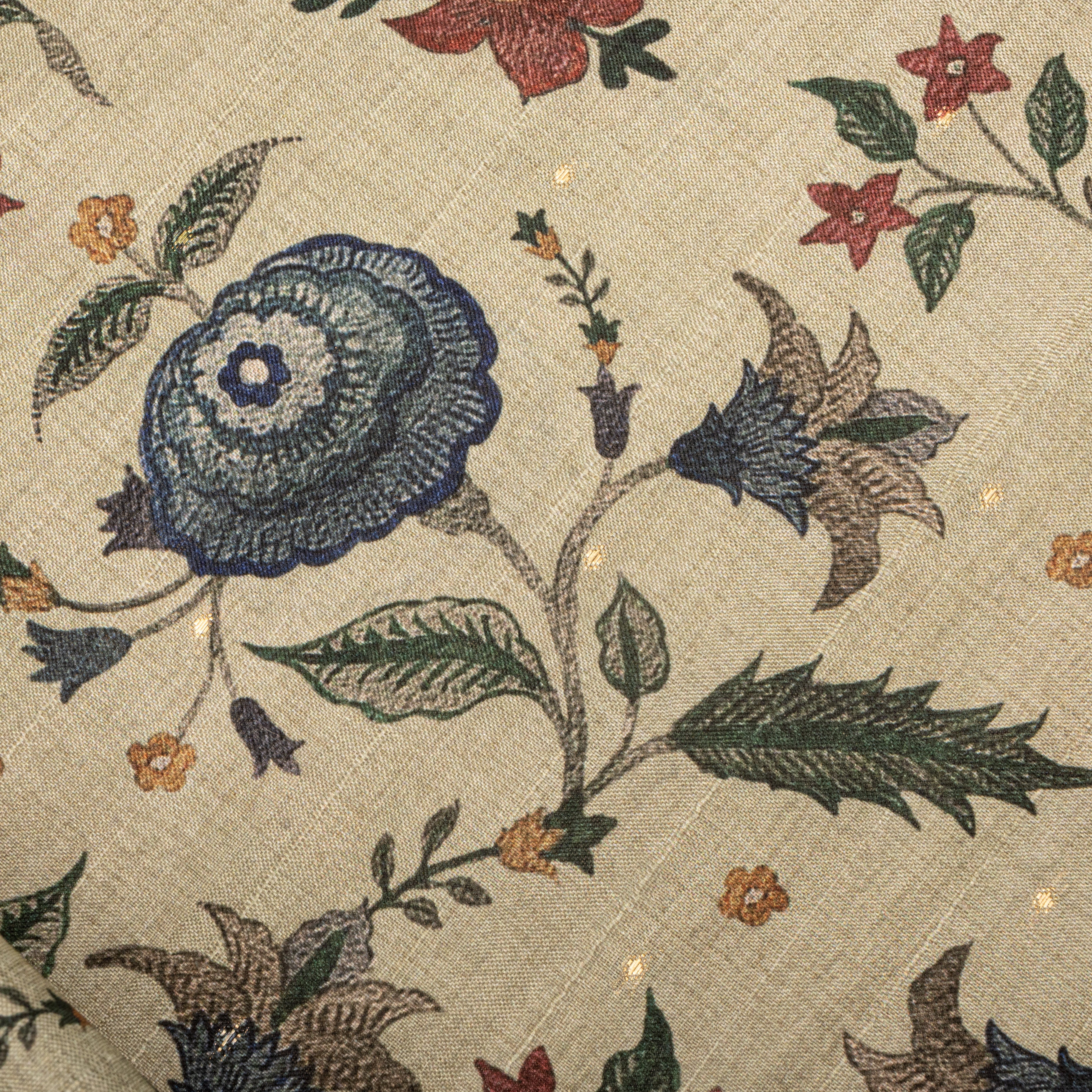 Butter Honey Yellow Tussar Fabric With Floral Prints