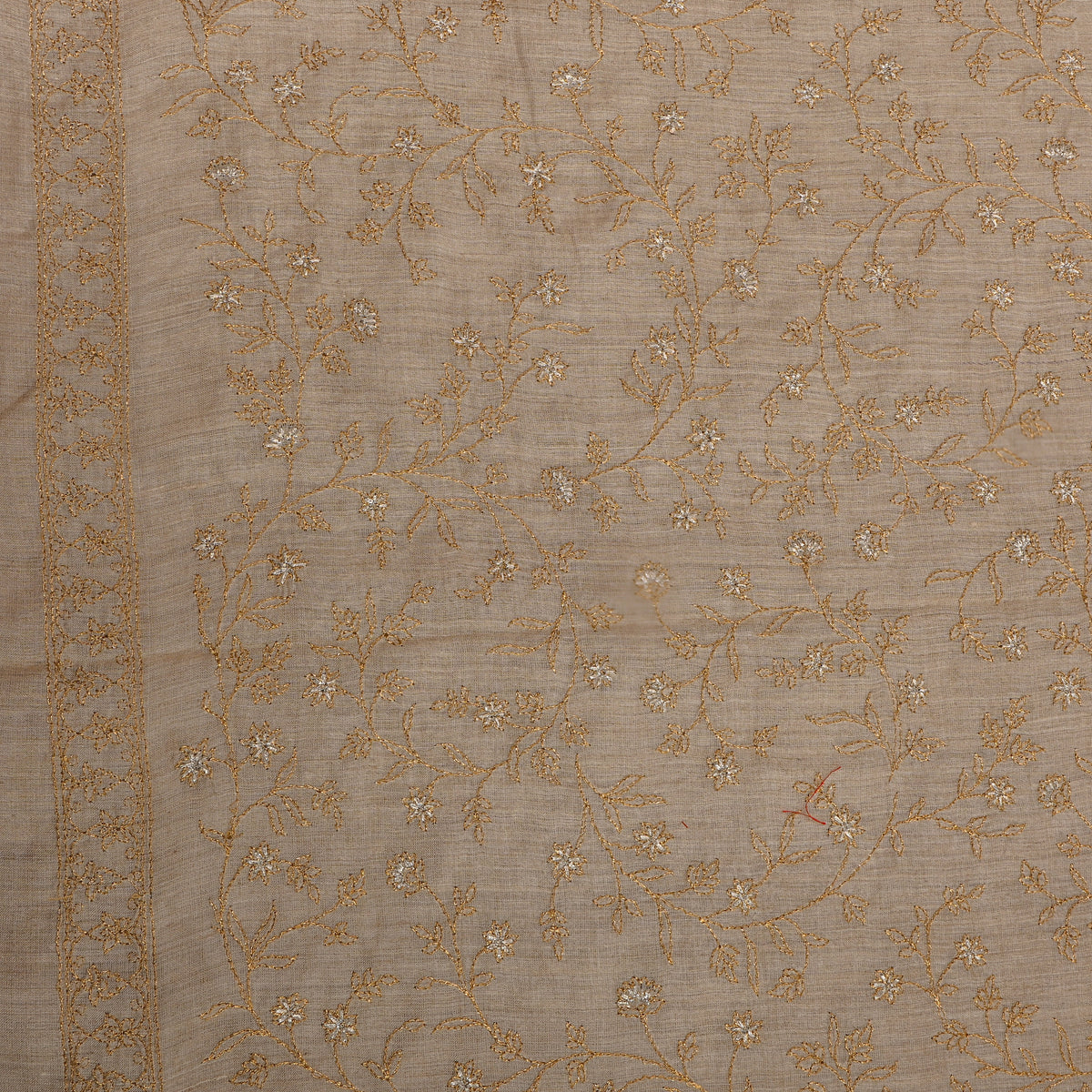 Butter Gold Zari Jaal Embroidery Tussar Silk Fabric