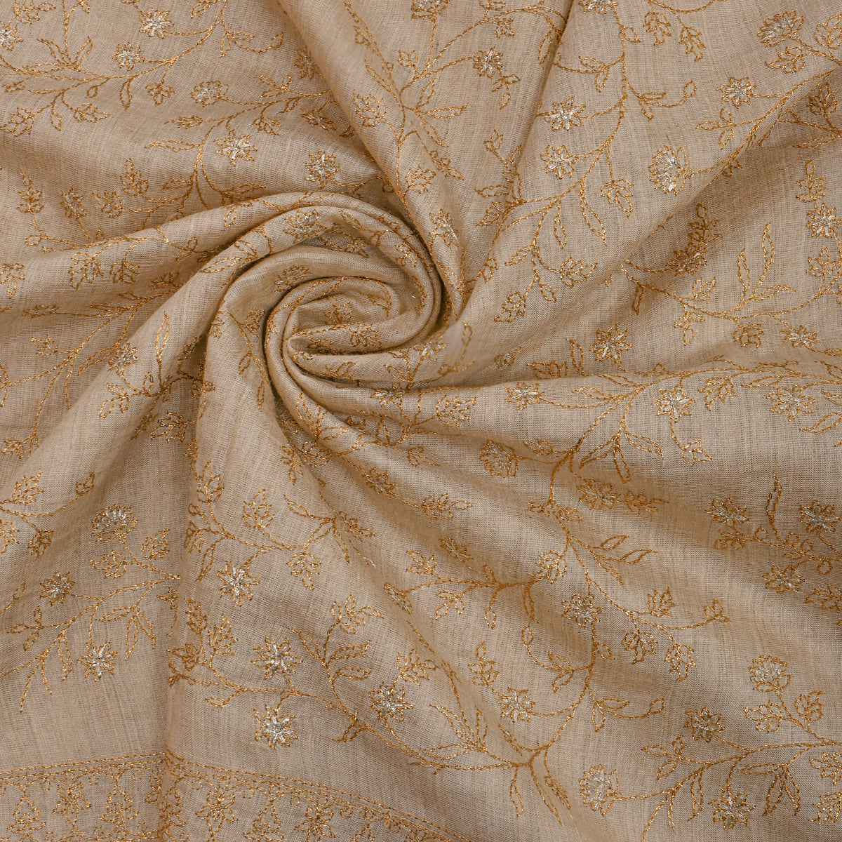 Butter Gold Zari Jaal Embroidery Tussar Silk Fabric