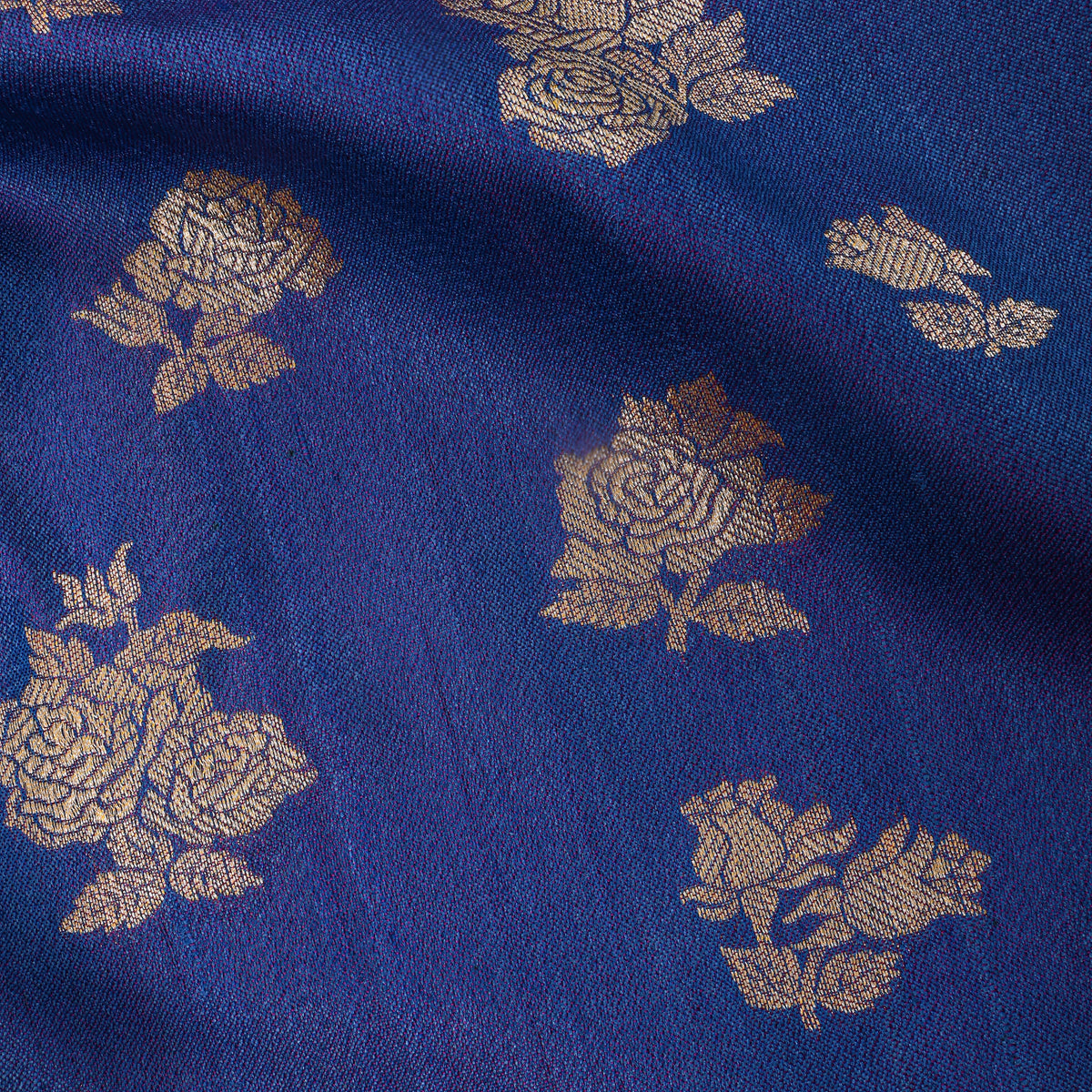 Blue Meadow Antique Gold Zari Floral Self Weave Banarasi  Fabric