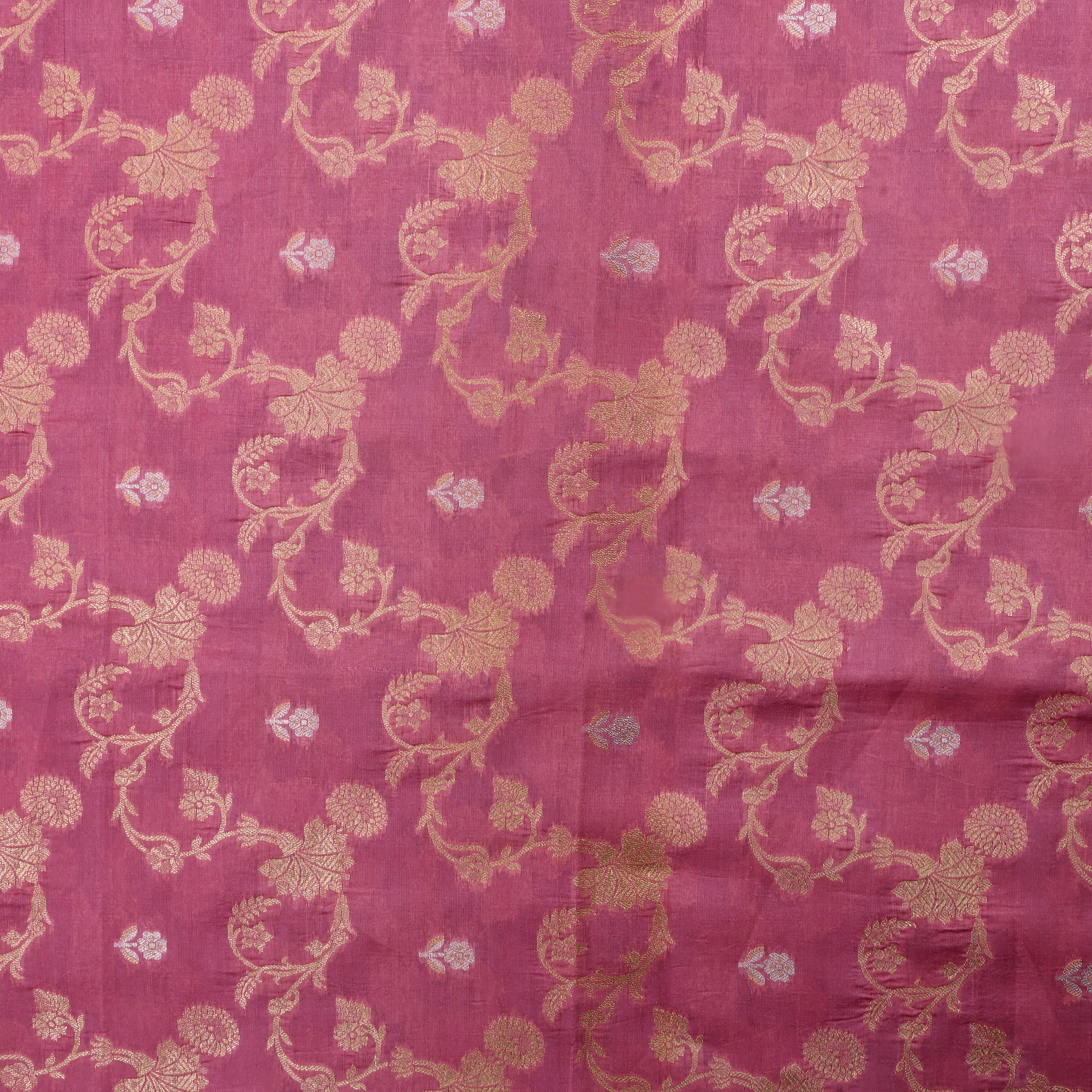 Raspberry Pink Jamawar Silk Fabric With Floral Jaal