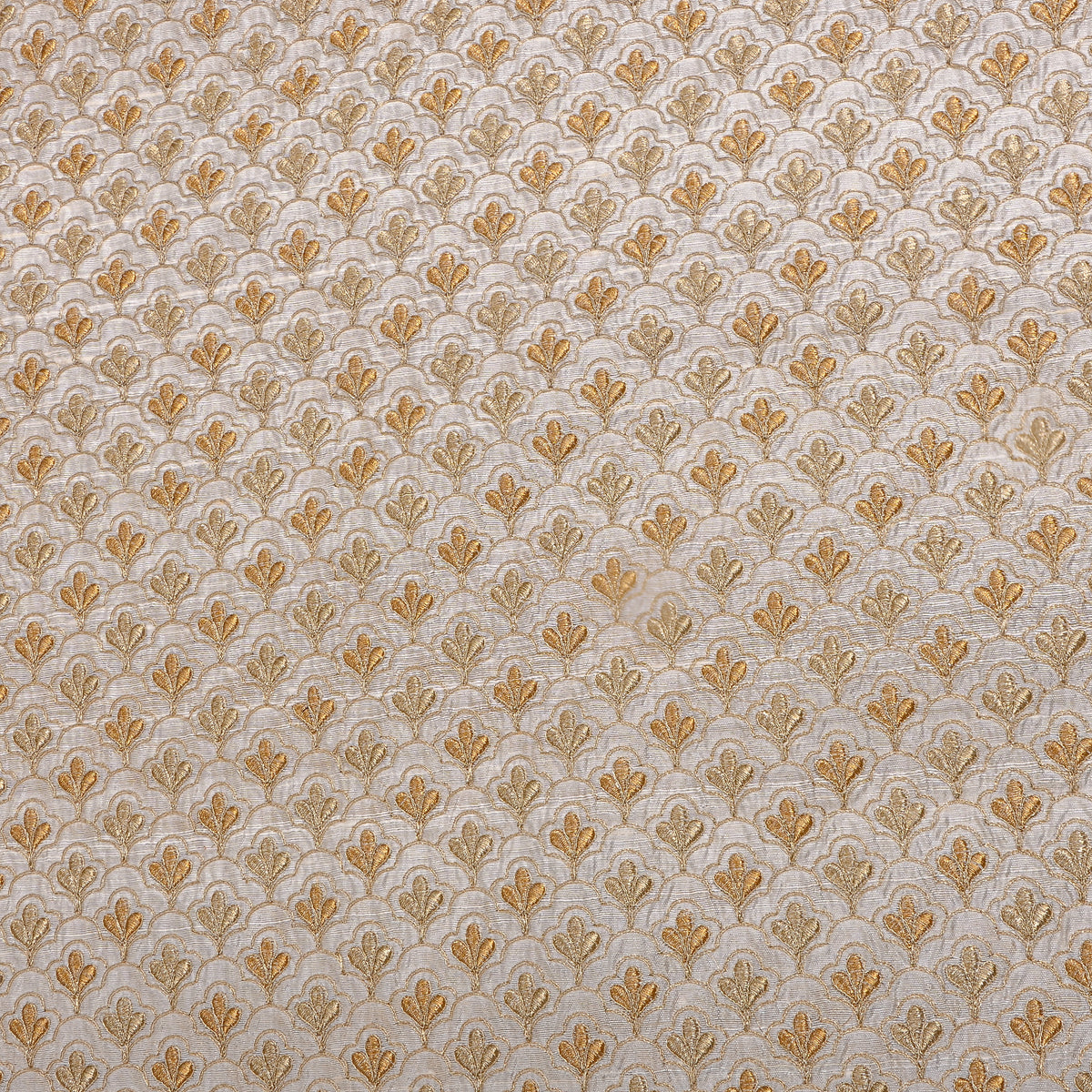 White Gold Zari Geometric Raw Silk Fabric