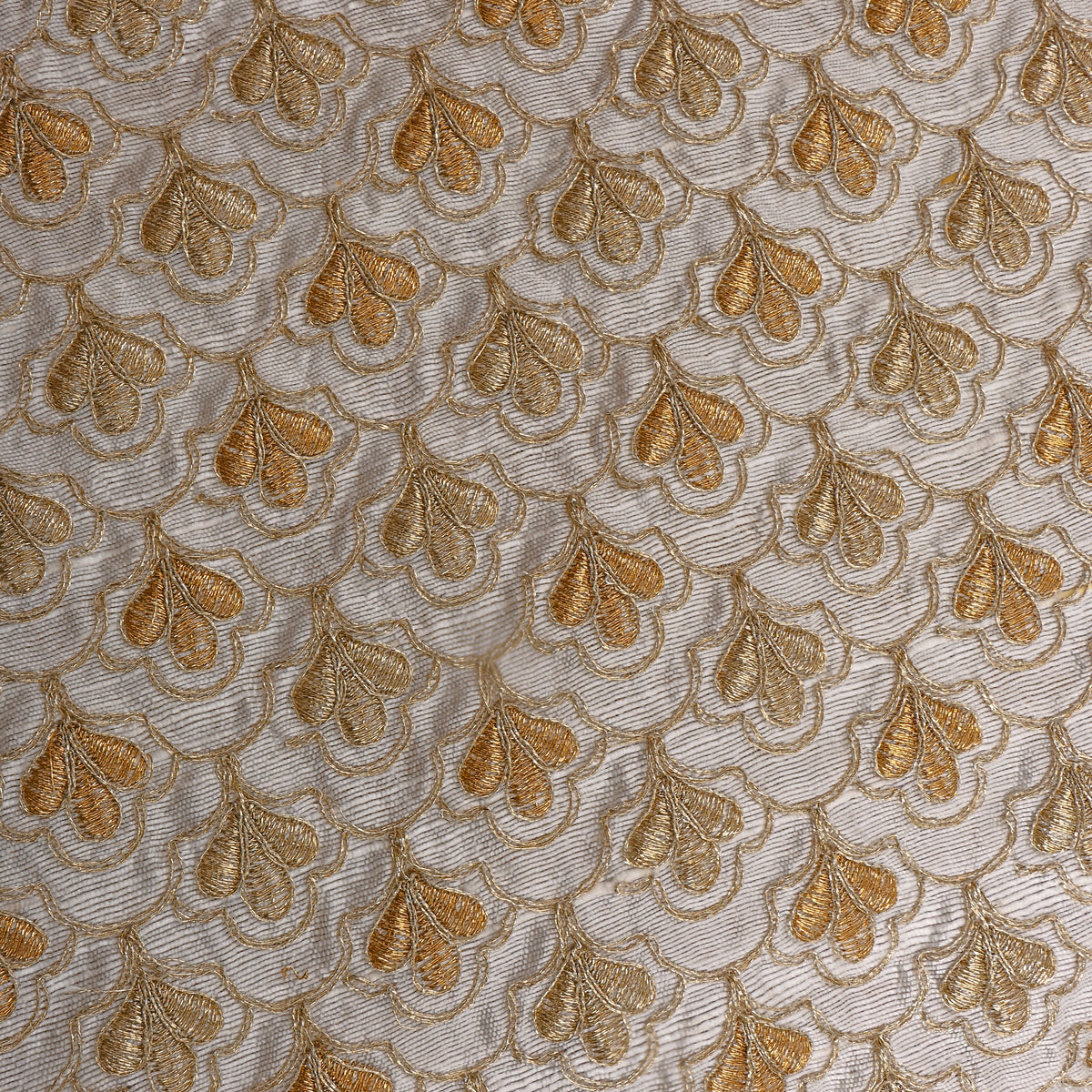 White Gold Zari Geometric Raw Silk Fabric