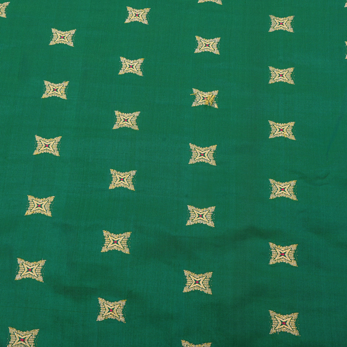 Emerald Green Zari Butti Self Weave Banarasi  Silk Fabric