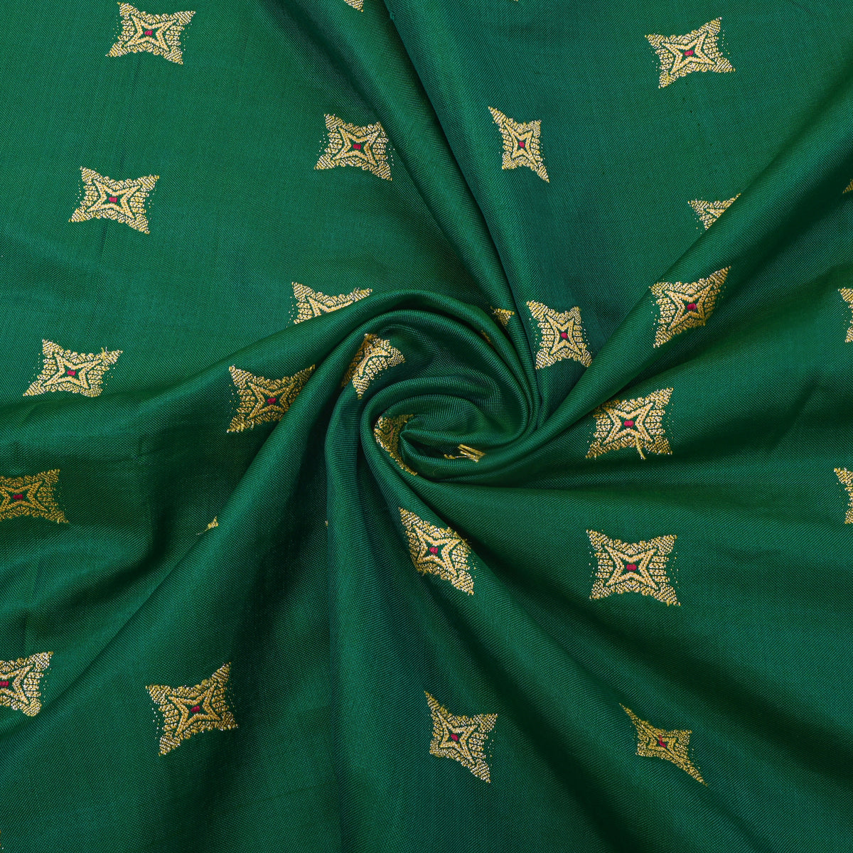 Emerald Green Zari Butti Self Weave Banarasi  Silk Fabric