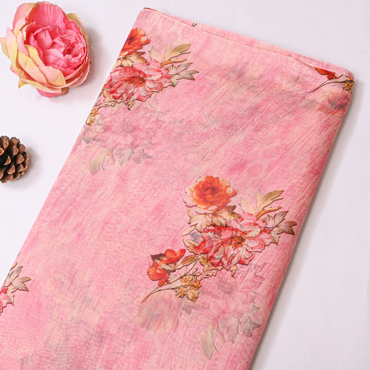 Blush Pink Rose Bouquet Floral Print Fabric