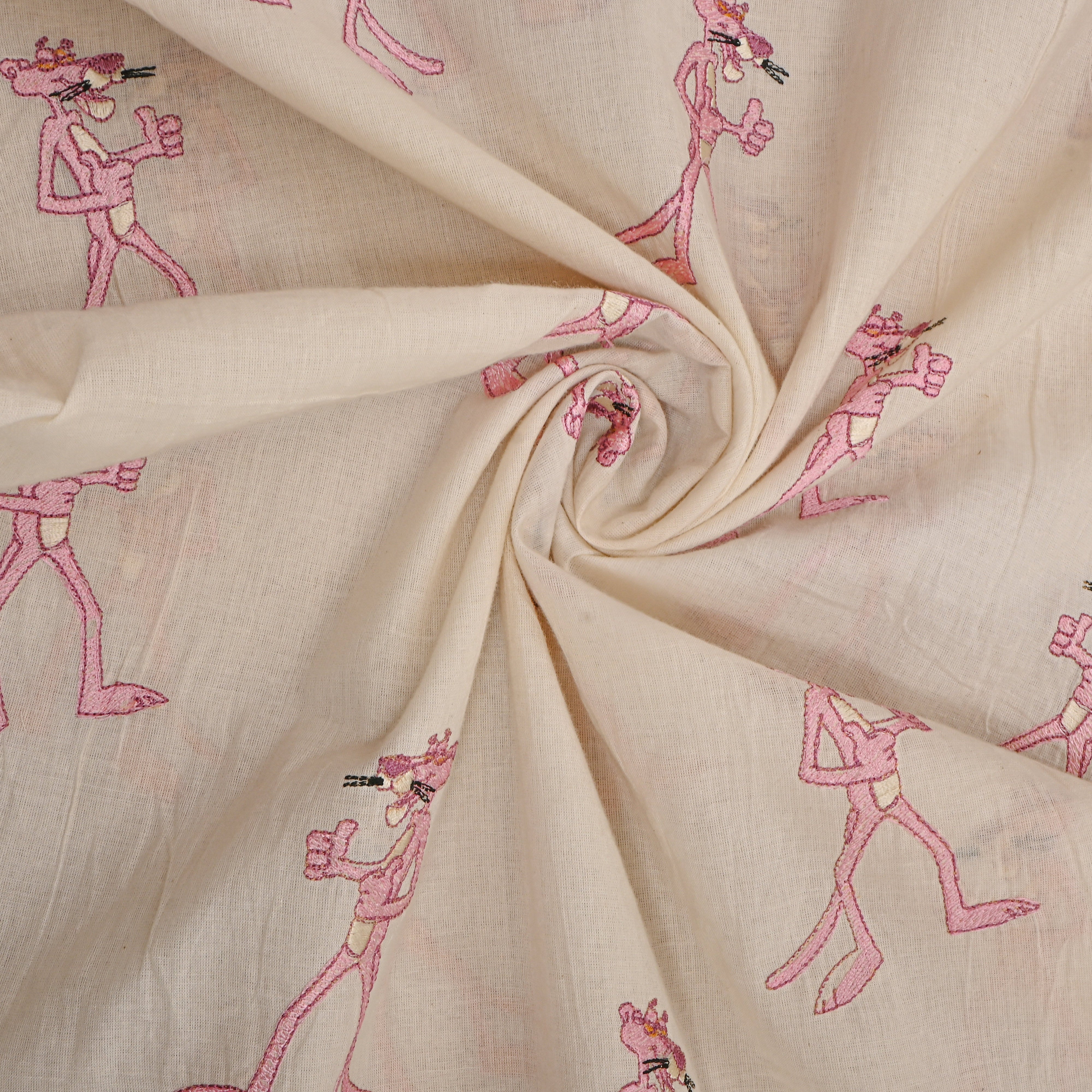 Cream Novelty Pink PantherThread Work Cotton