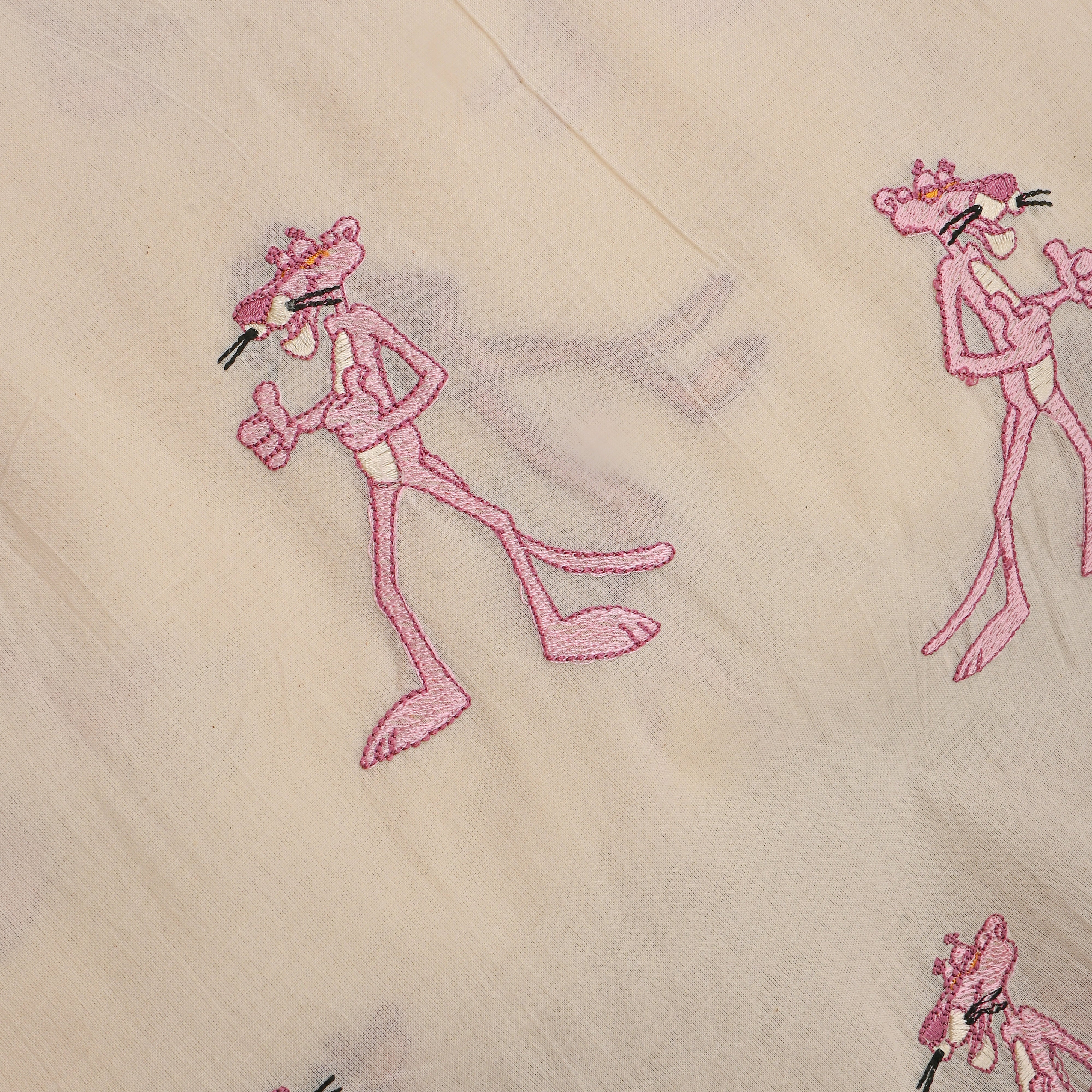 Cream Novelty Pink PantherThread Work Cotton