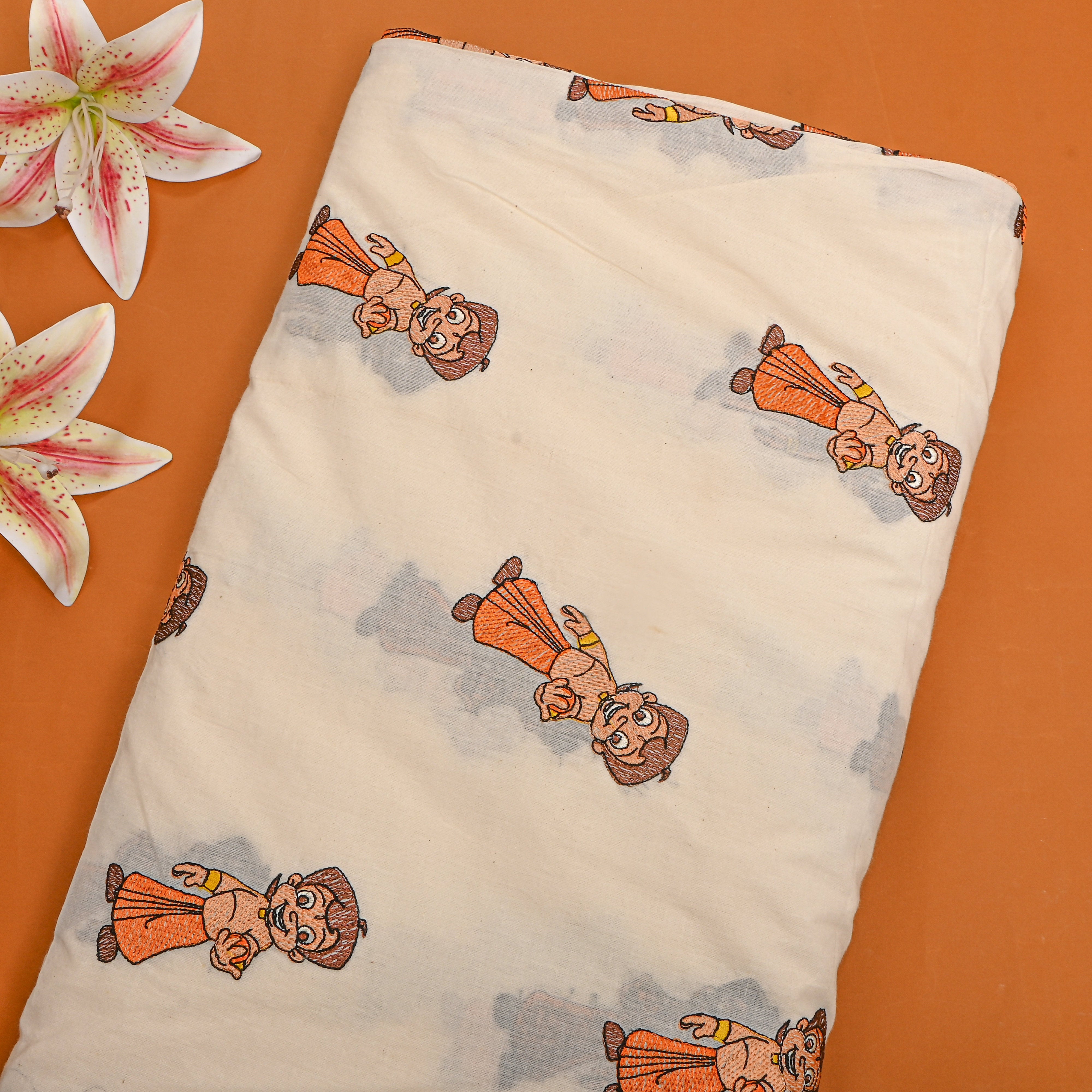 Cream Novelty Chota Bheem Thread Work Cotton
