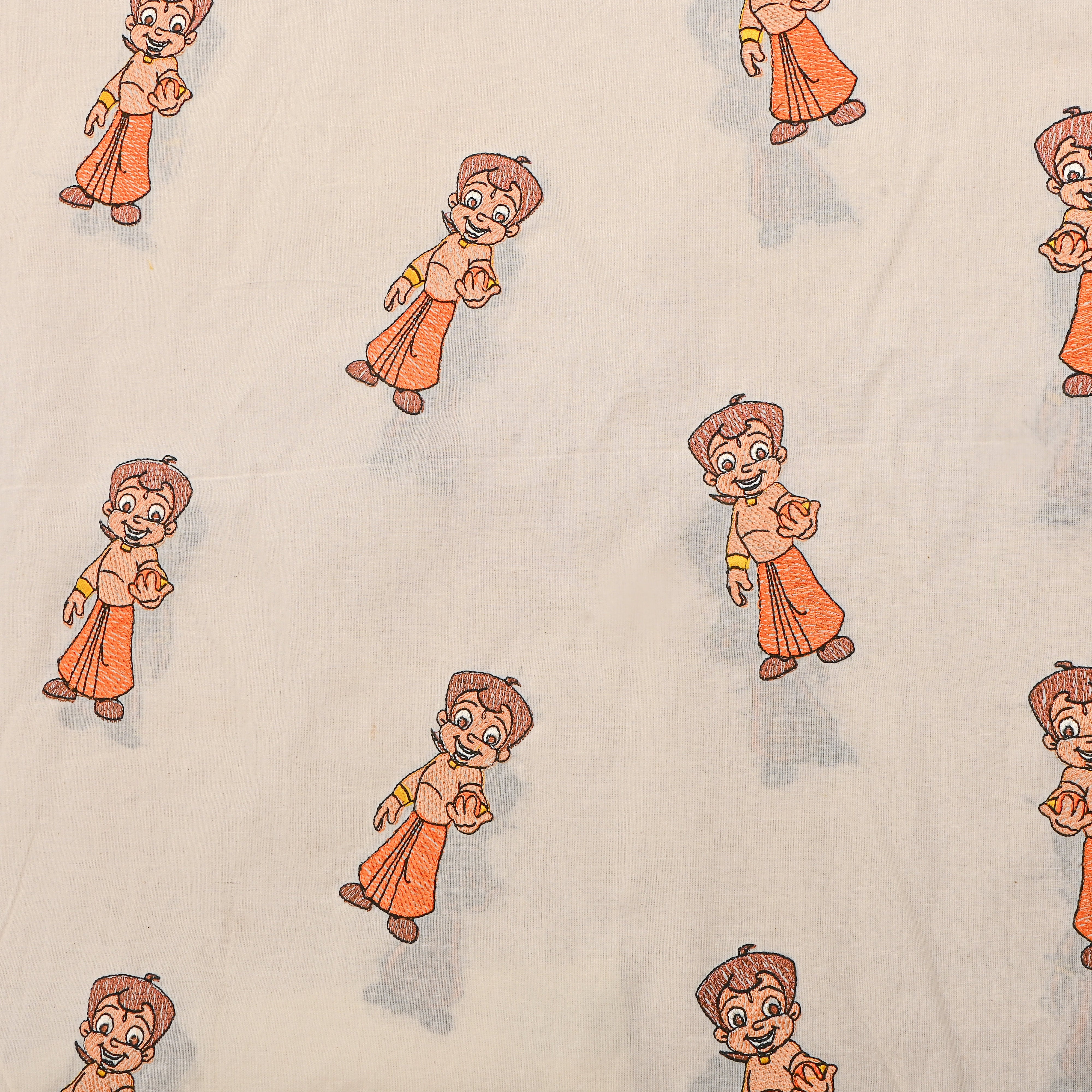 Cream Novelty Chota Bheem Thread Work Cotton