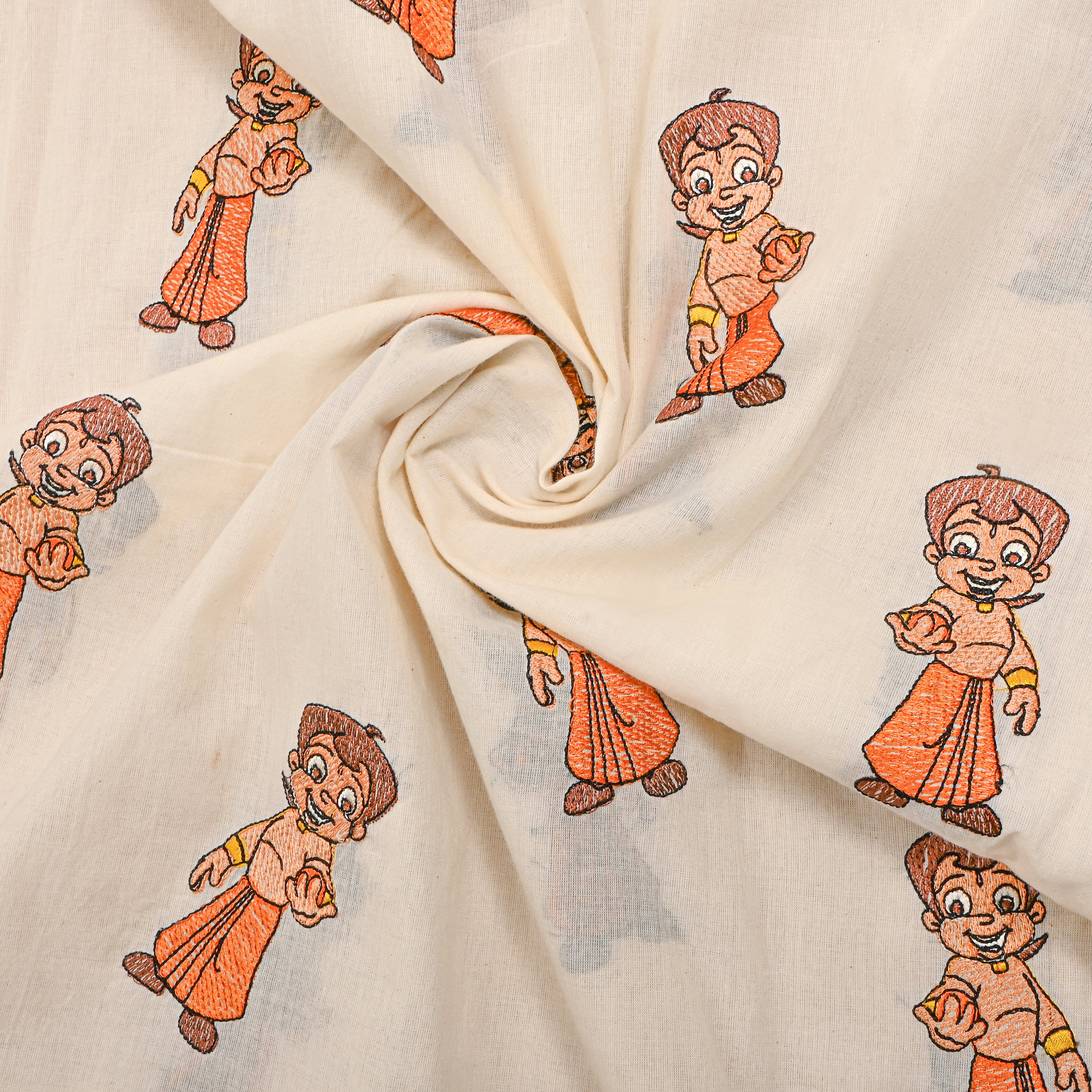 Cream Novelty Chota Bheem Thread Work Cotton