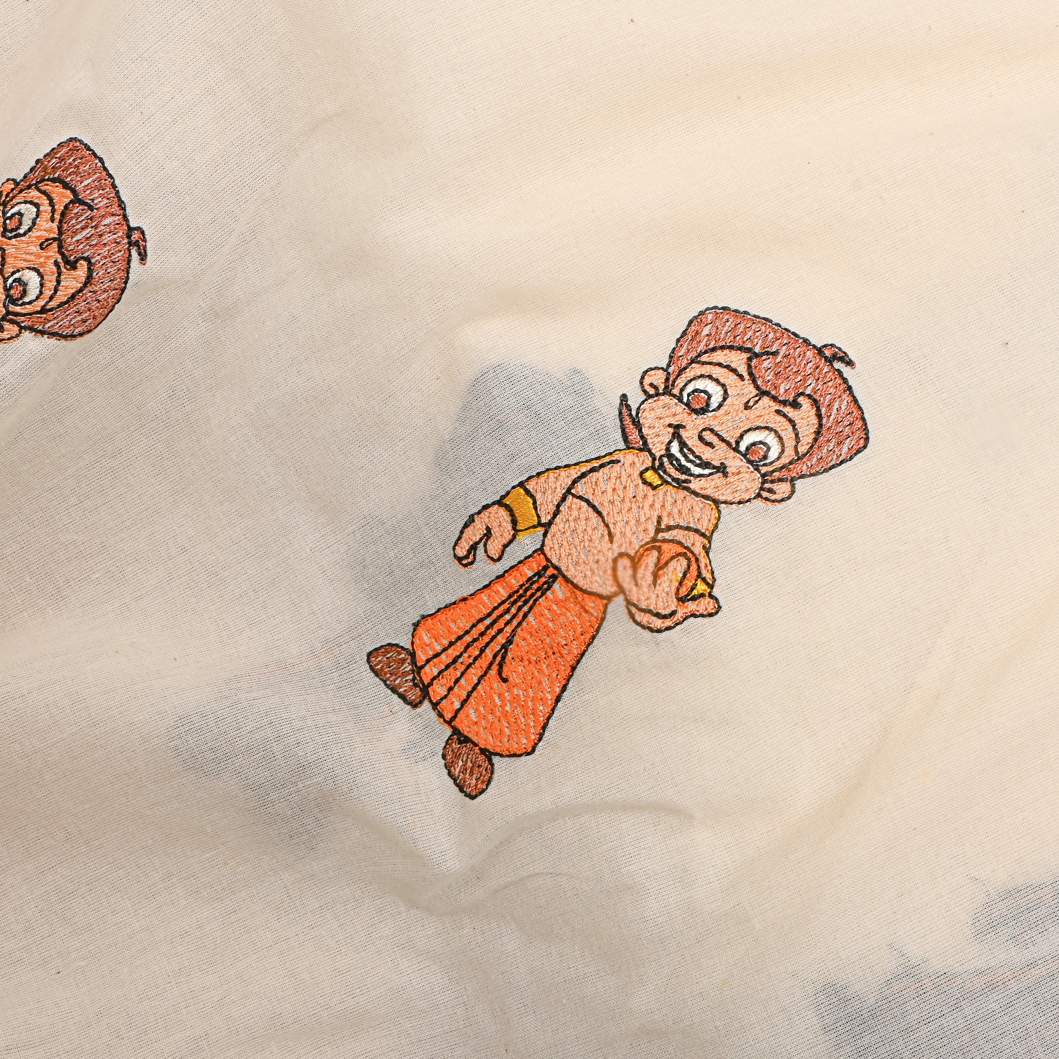 Cream Novelty Chota Bheem Thread Work Cotton
