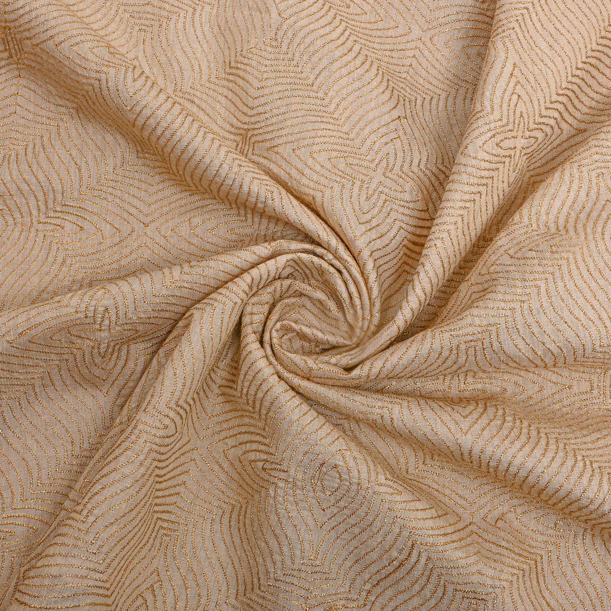 Champagne Gold Zari Geometric Embroidery Tussar Silk Fabric