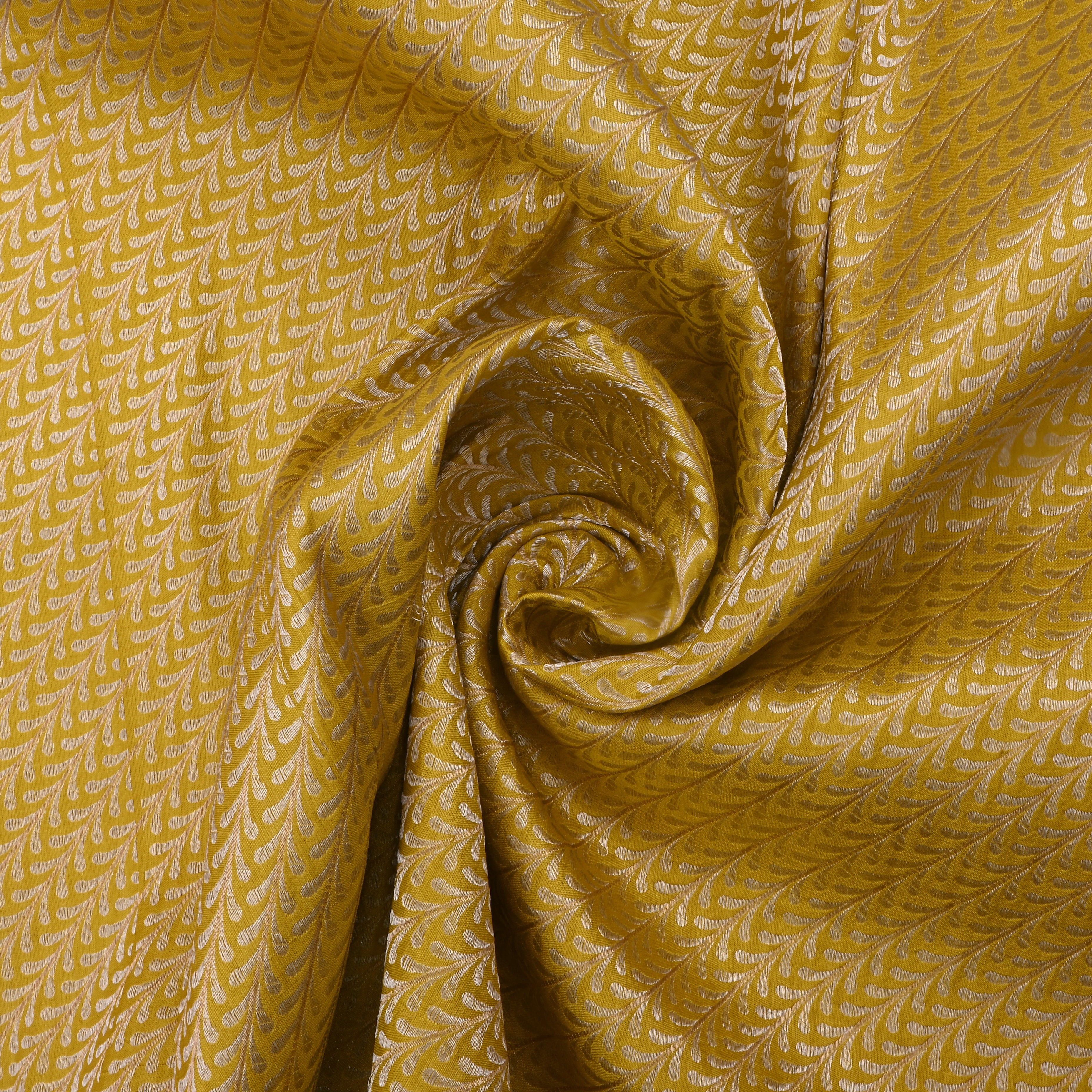 Reef Gold Jamawar Silk Fabric With Leaf Design