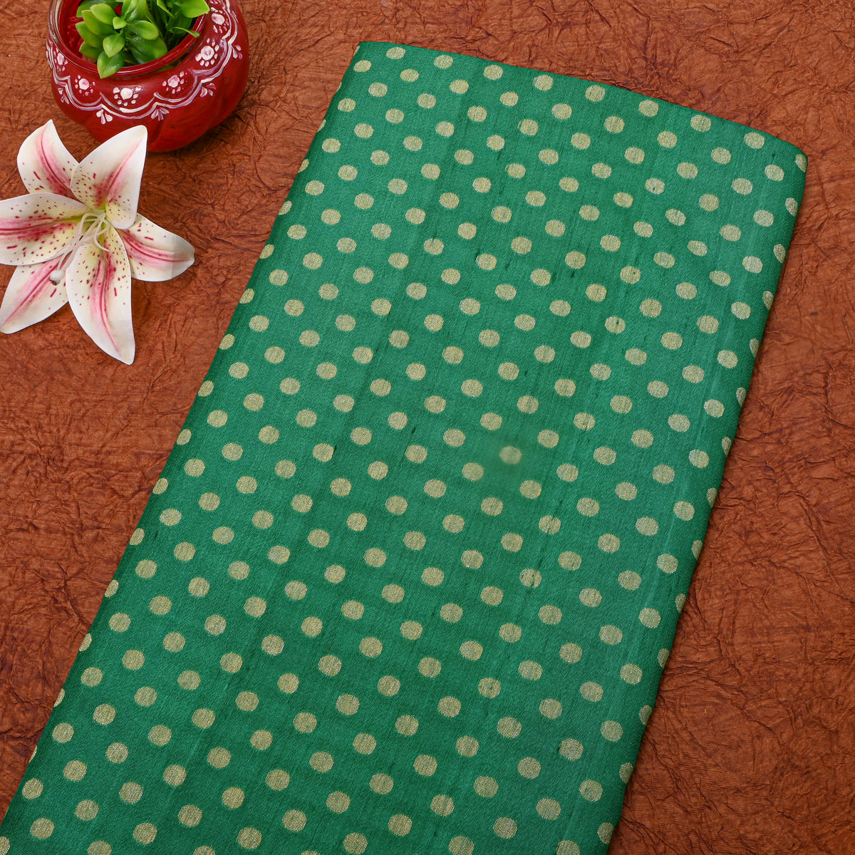 Emerald Green Zigzag Banarasi Silk Fabric