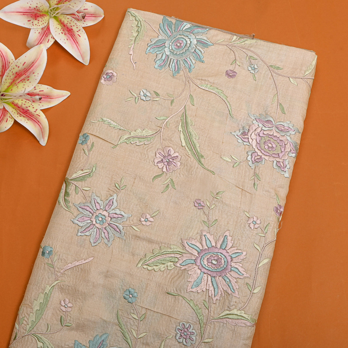 Beige Meenakari Floral Embroidered Tussar