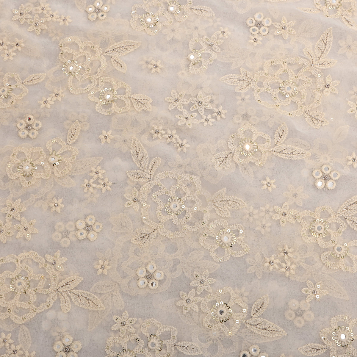 Cream Georgette With Gold Floral Thread Work