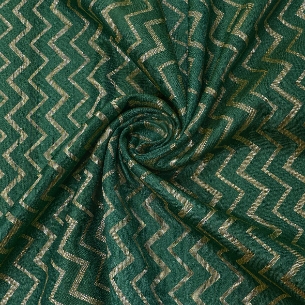 Emerald Green Zigzag Jamawar Silk Fabric