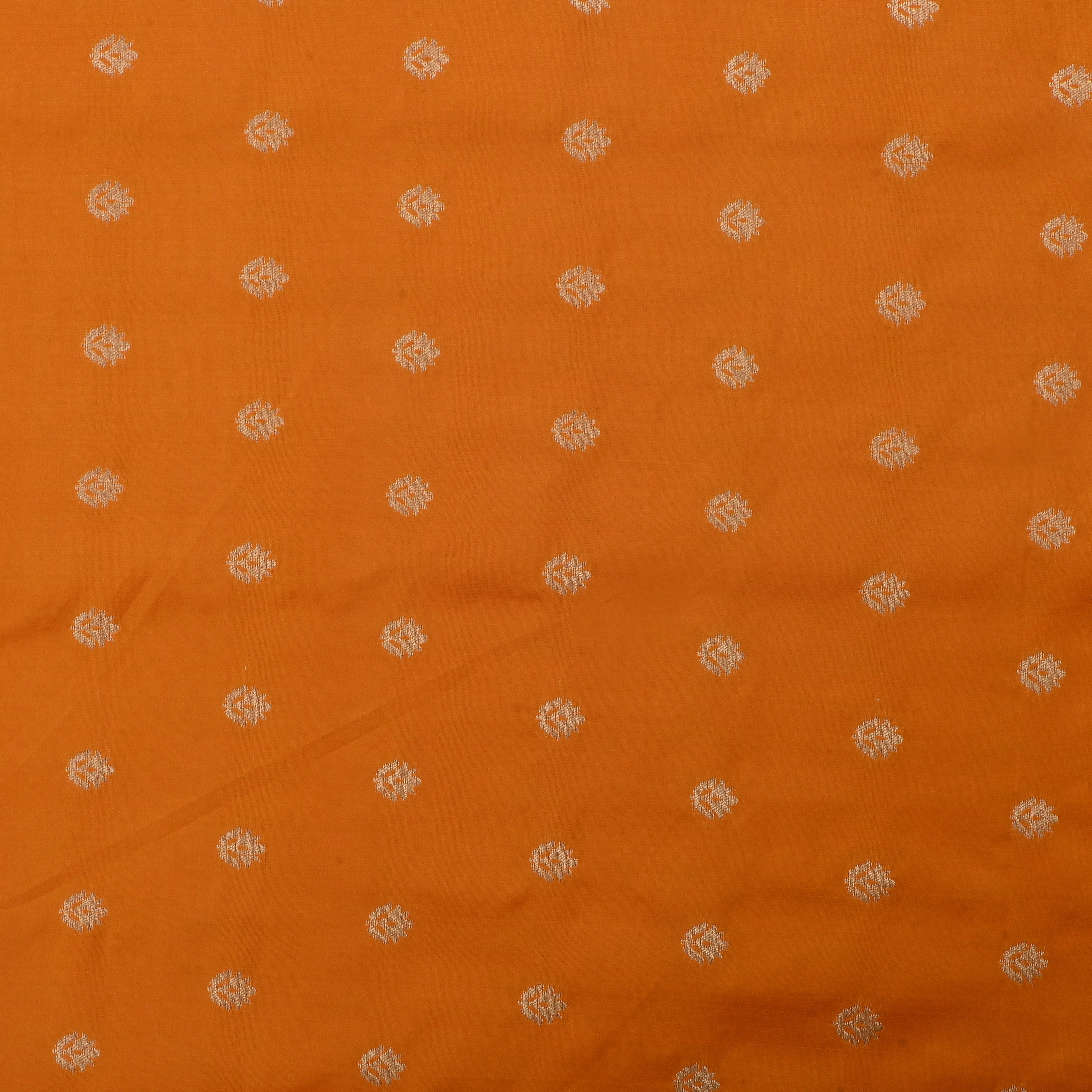 Philippine Orange Jamawar Silk Fabric With Butti'S