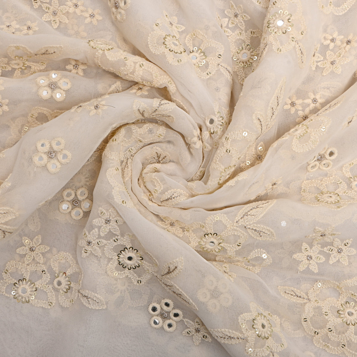 Cream Georgette With Gold Floral Thread Work