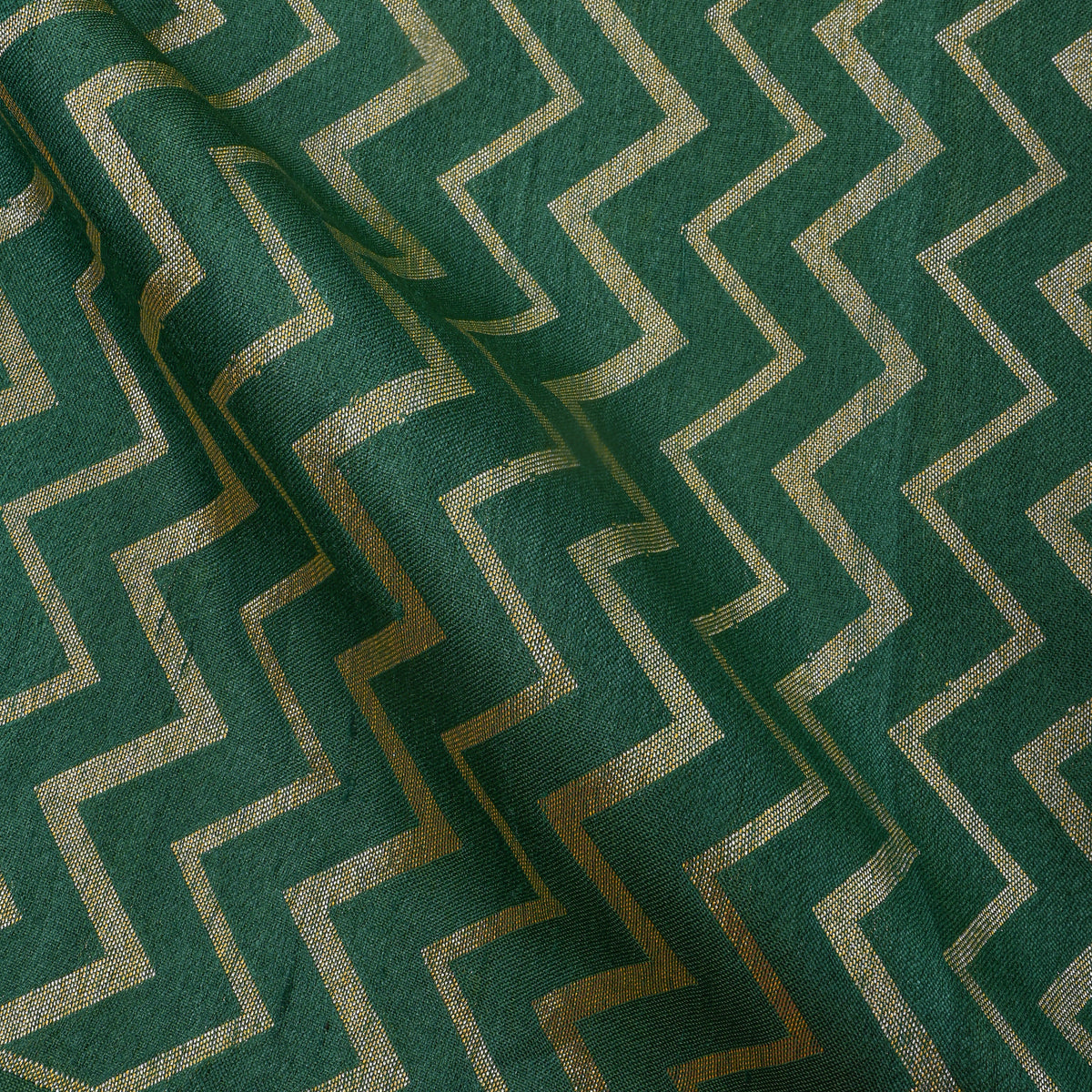 Emerald Green Zigzag Jamawar Silk Fabric