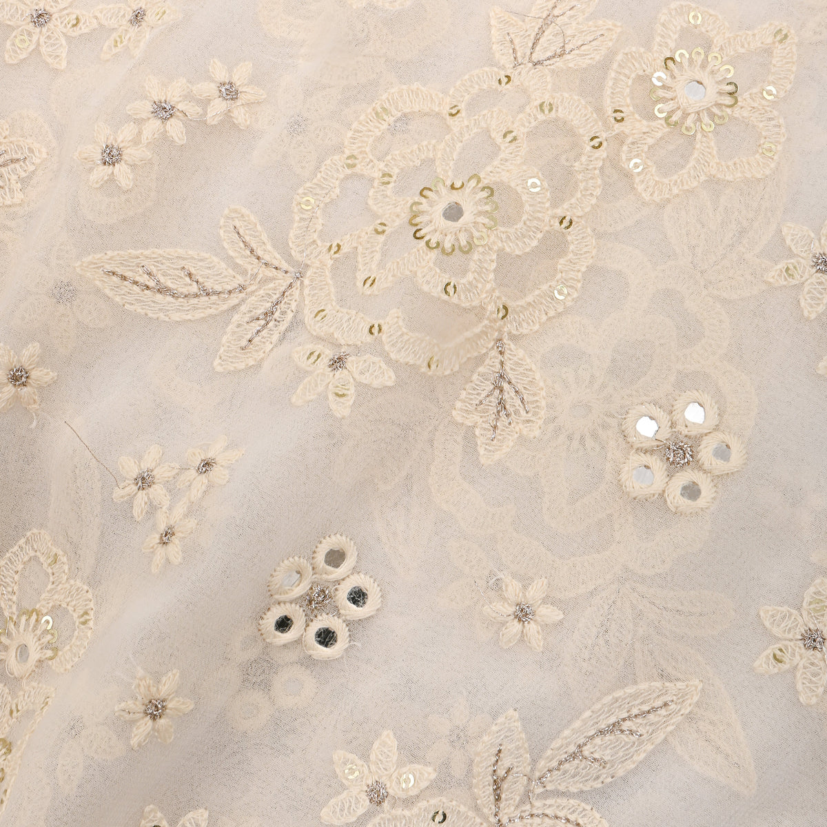 Cream Georgette With Gold Floral Thread Work