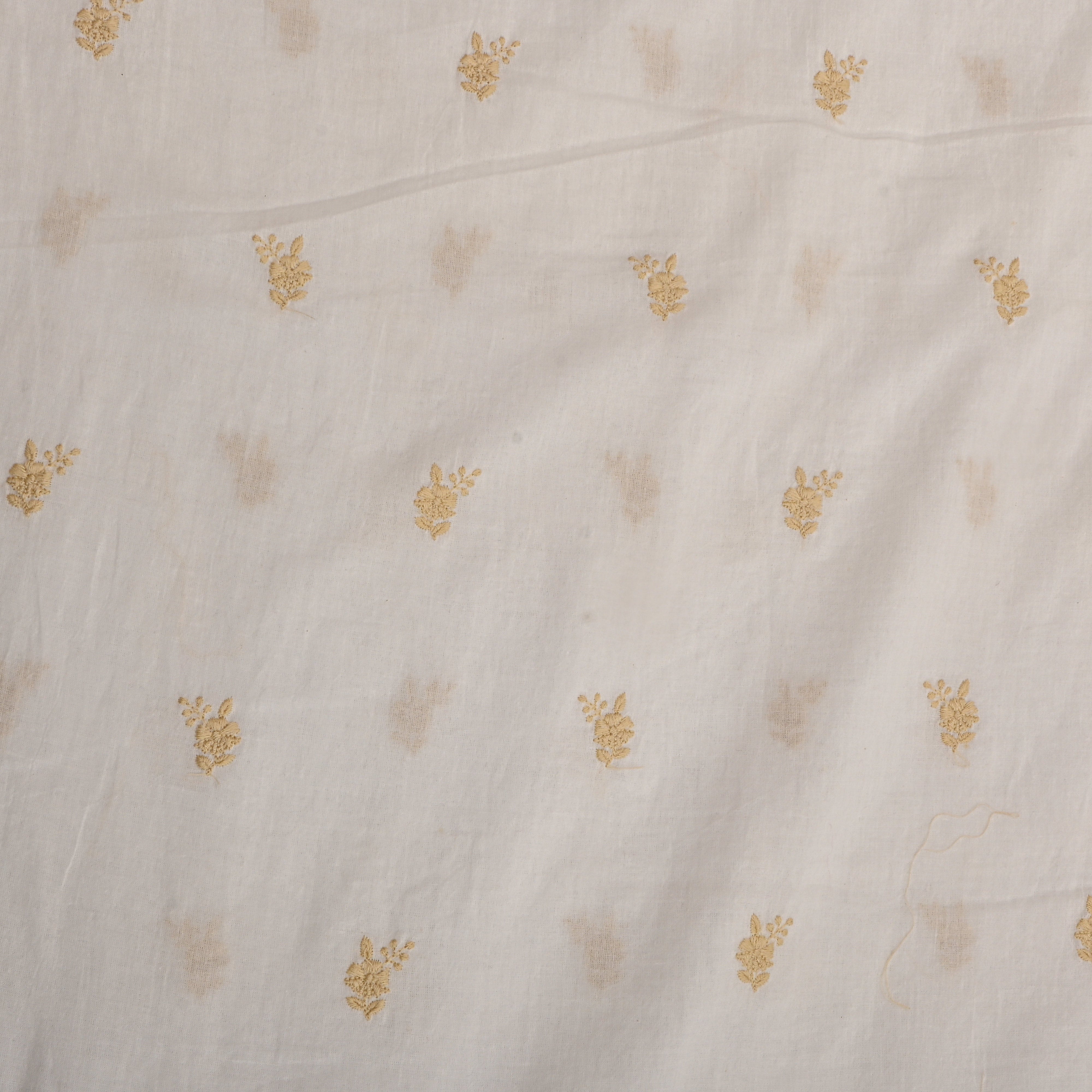 White Gold Floral Embroidered Cotton Fabric