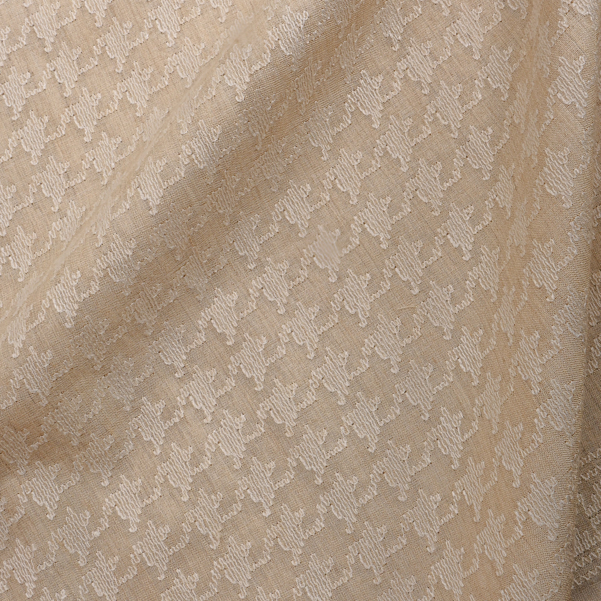 Golden Beige Thread Embroidery Munga Tussar Fabric