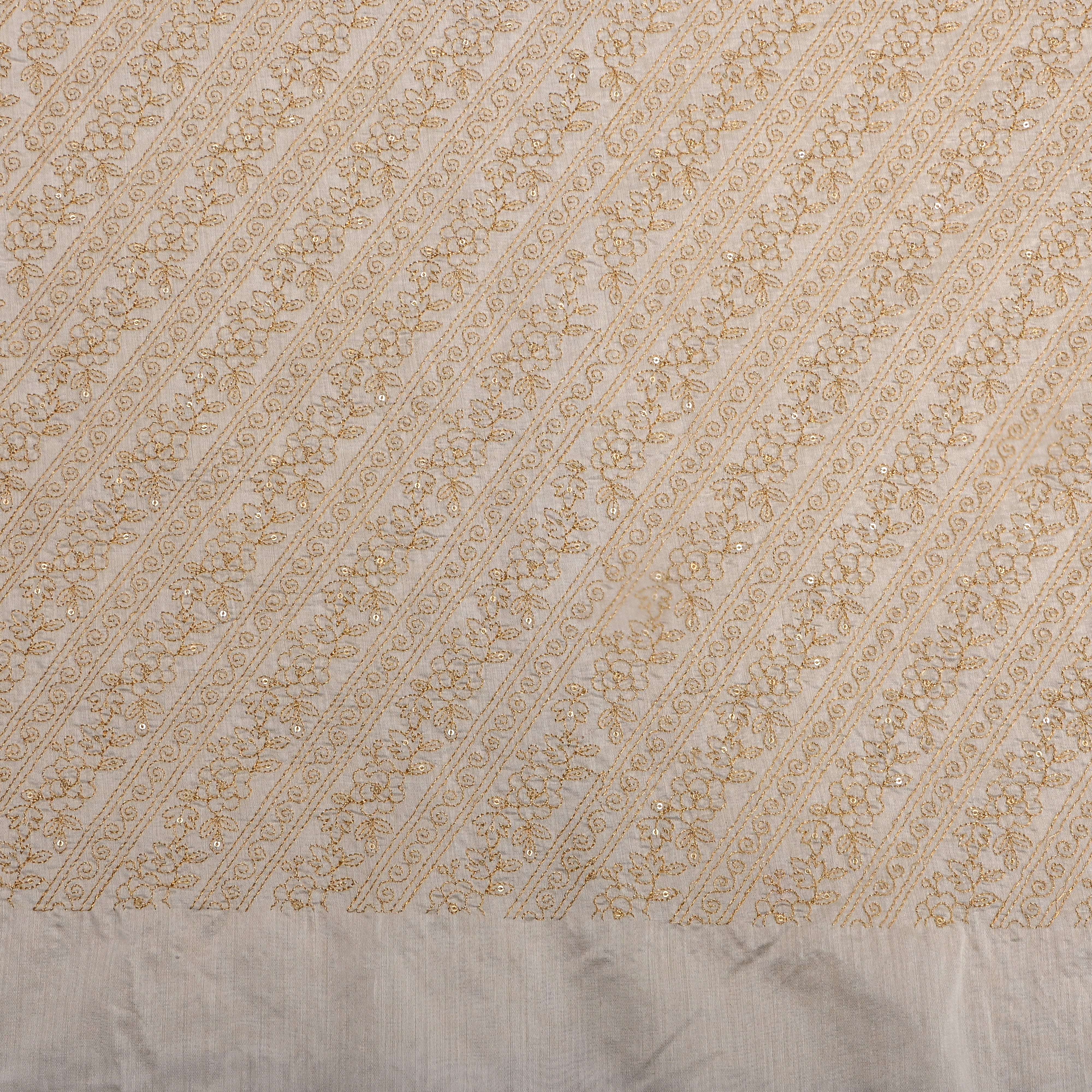 Cream Zari Striped Embroidered Chanderi