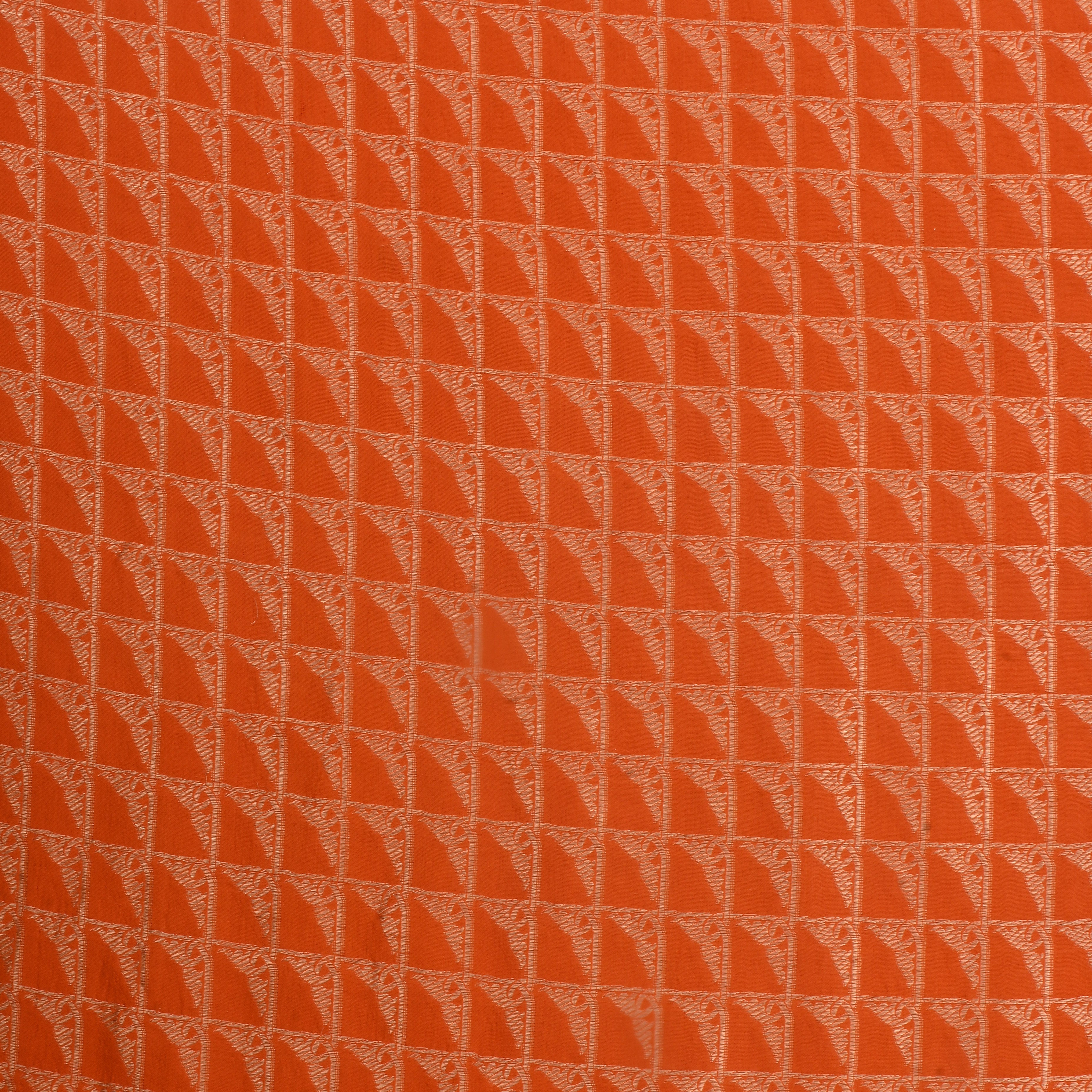 Vibrant Orange Jamawar Silk Fabric With Checks Pattern