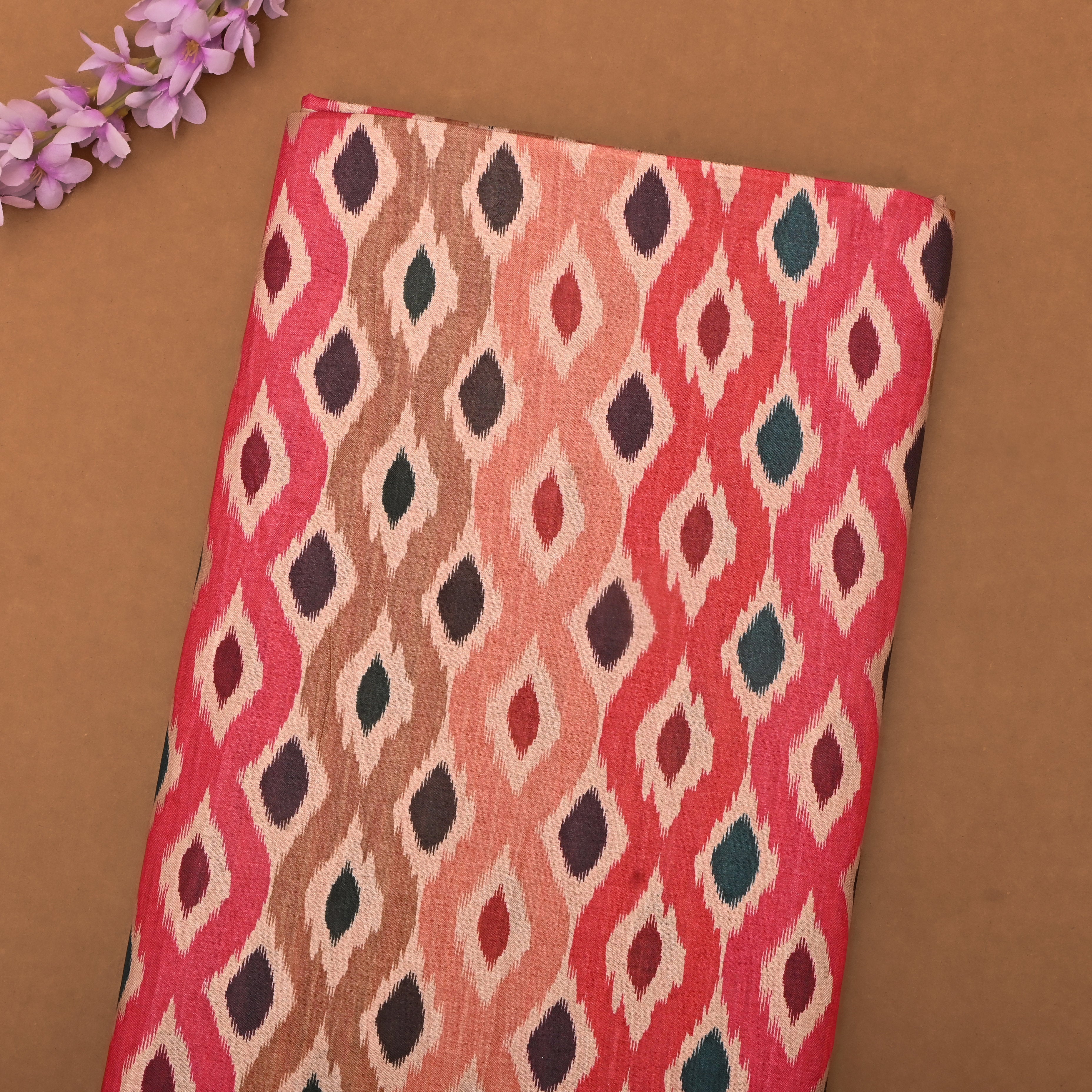 Multi-Color Tussar Fabric With Digital Prints