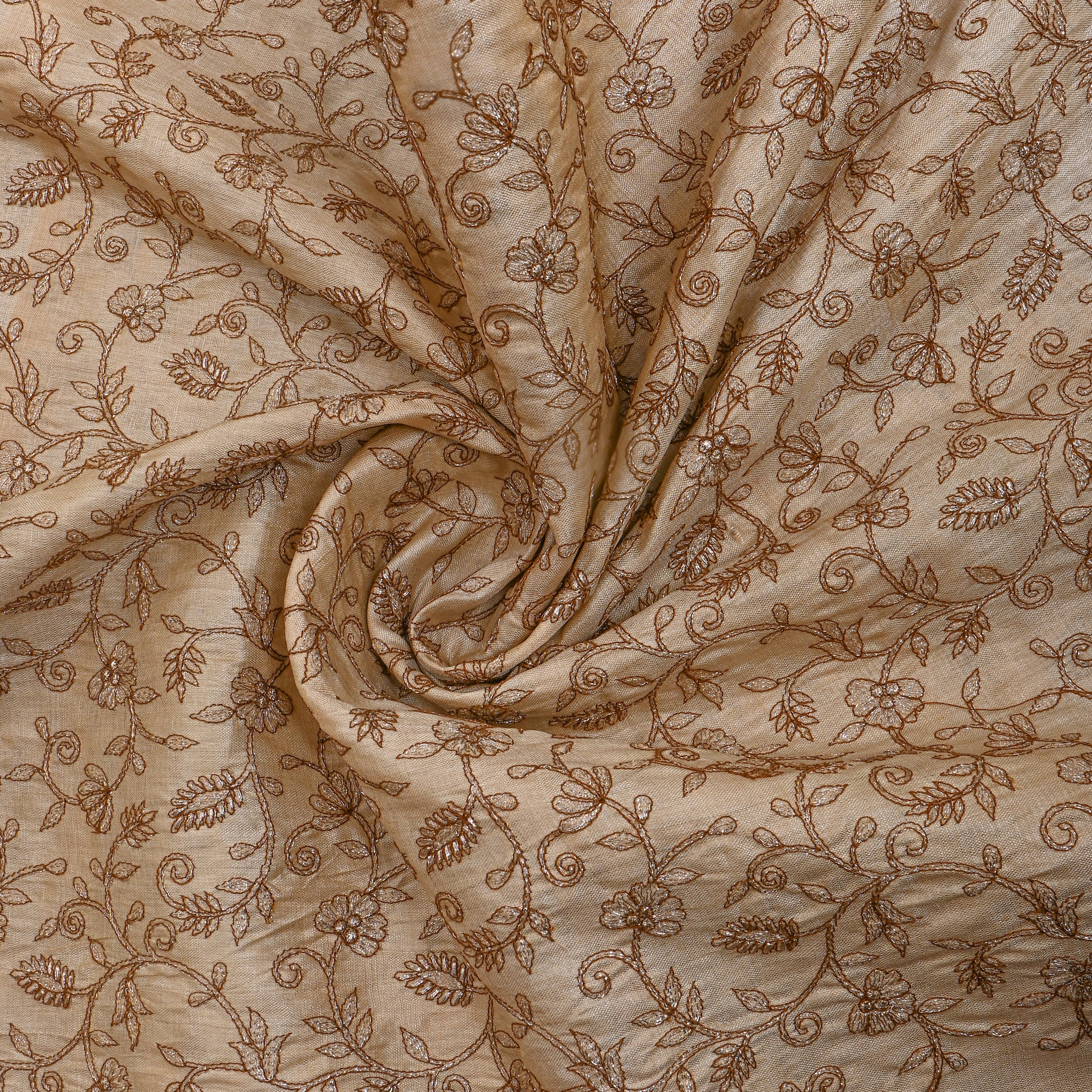 Beige Zari Jaal Embroidered Tussar Silk