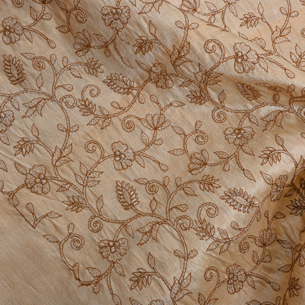 Beige Zari Jaal Embroidered Tussar Silk