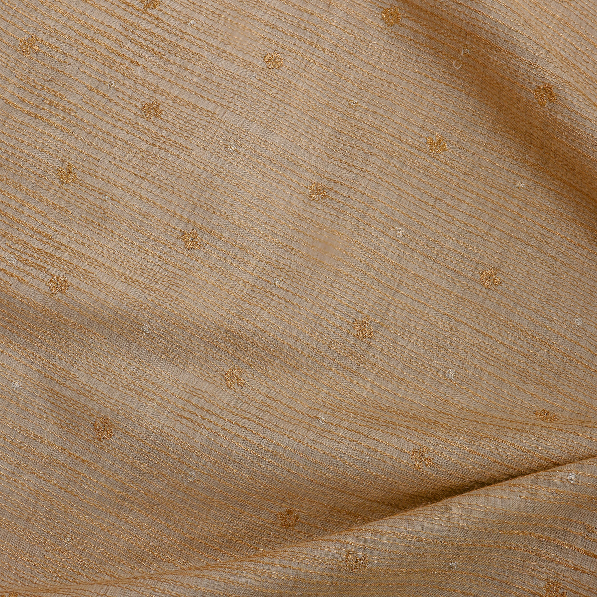 Honey Gold Zari Butti Embroidery Tussar Silk Fabric