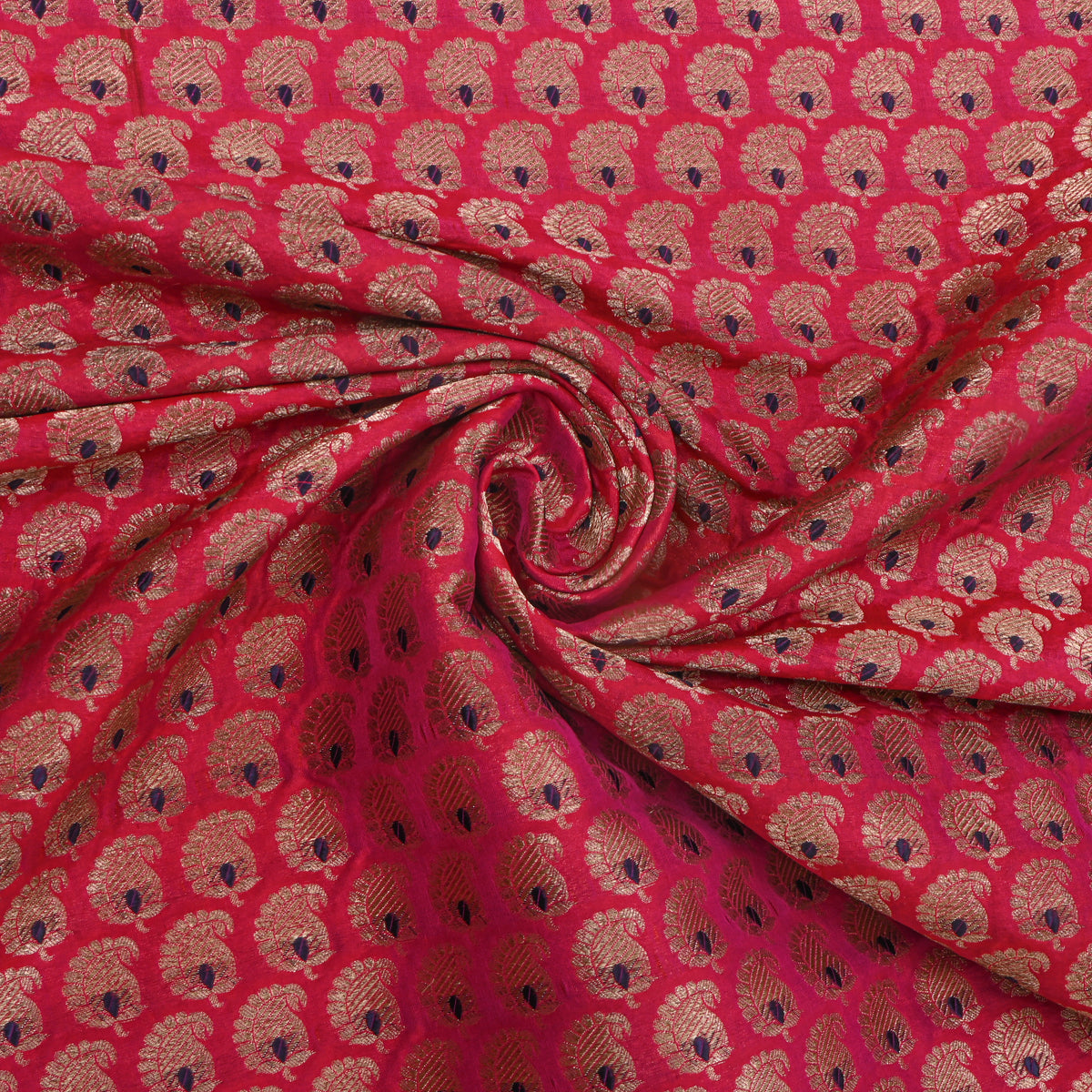 Fuchsia Pink Gold Butti Self Weave Jamawar Silk Fabric