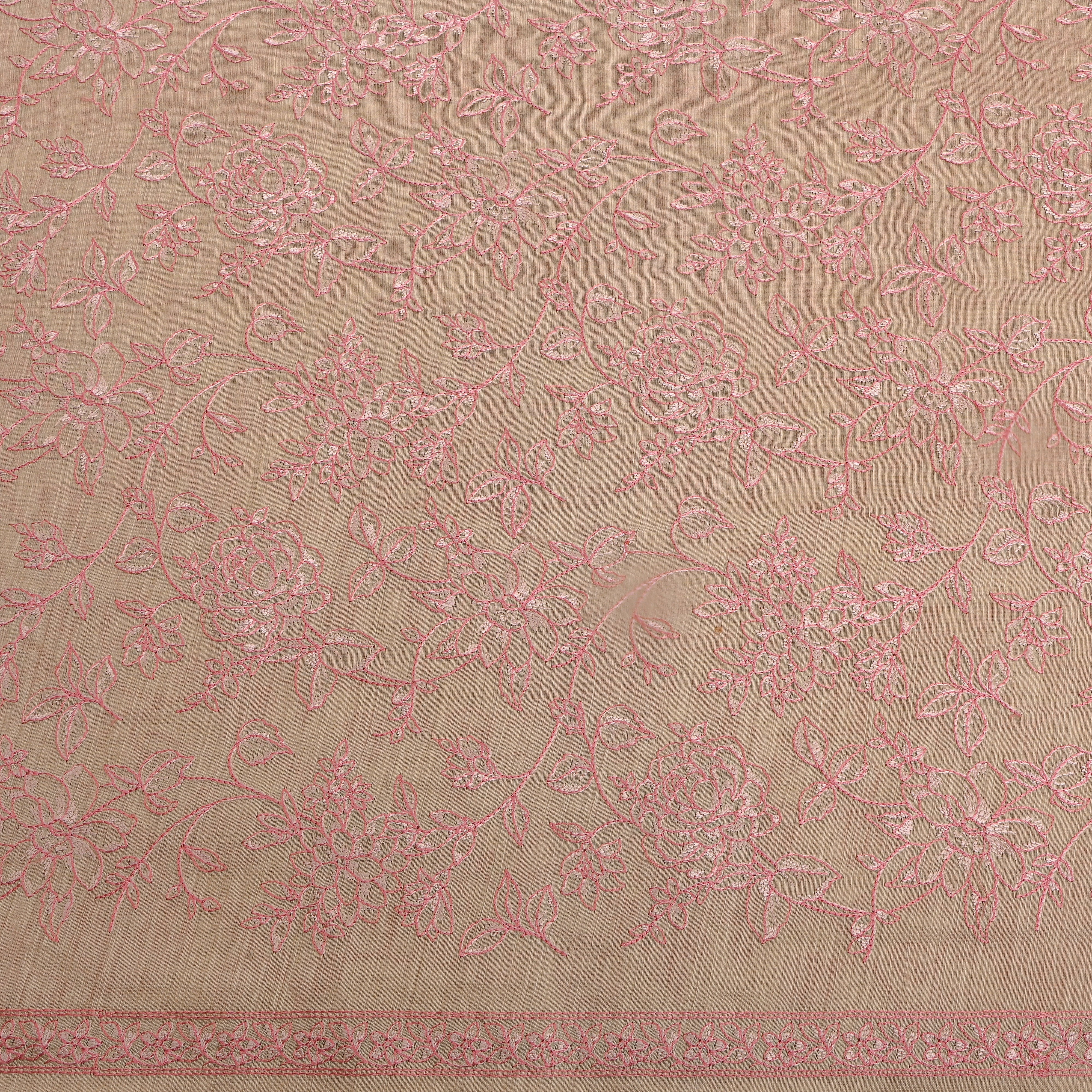 Beige Floral Embroidery Munga Tussar