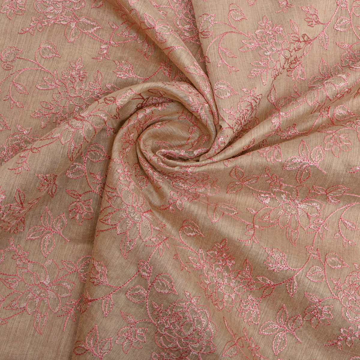 Beige Floral Embroidery Munga Tussar