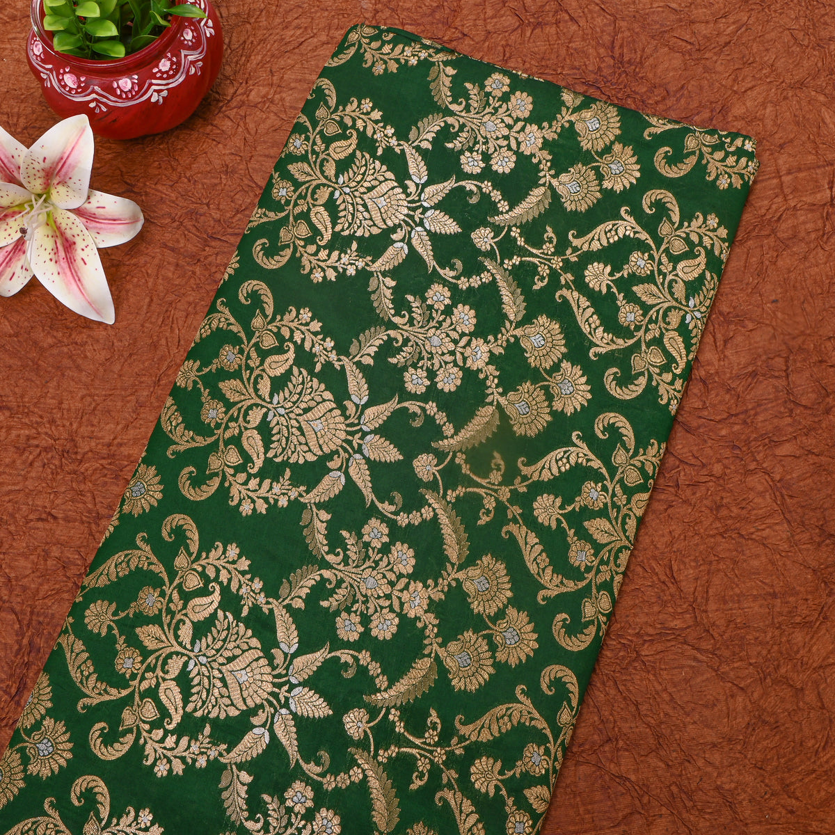 Emeral Green Dual Tone Zari Brocade Banarasi Silk Fabric