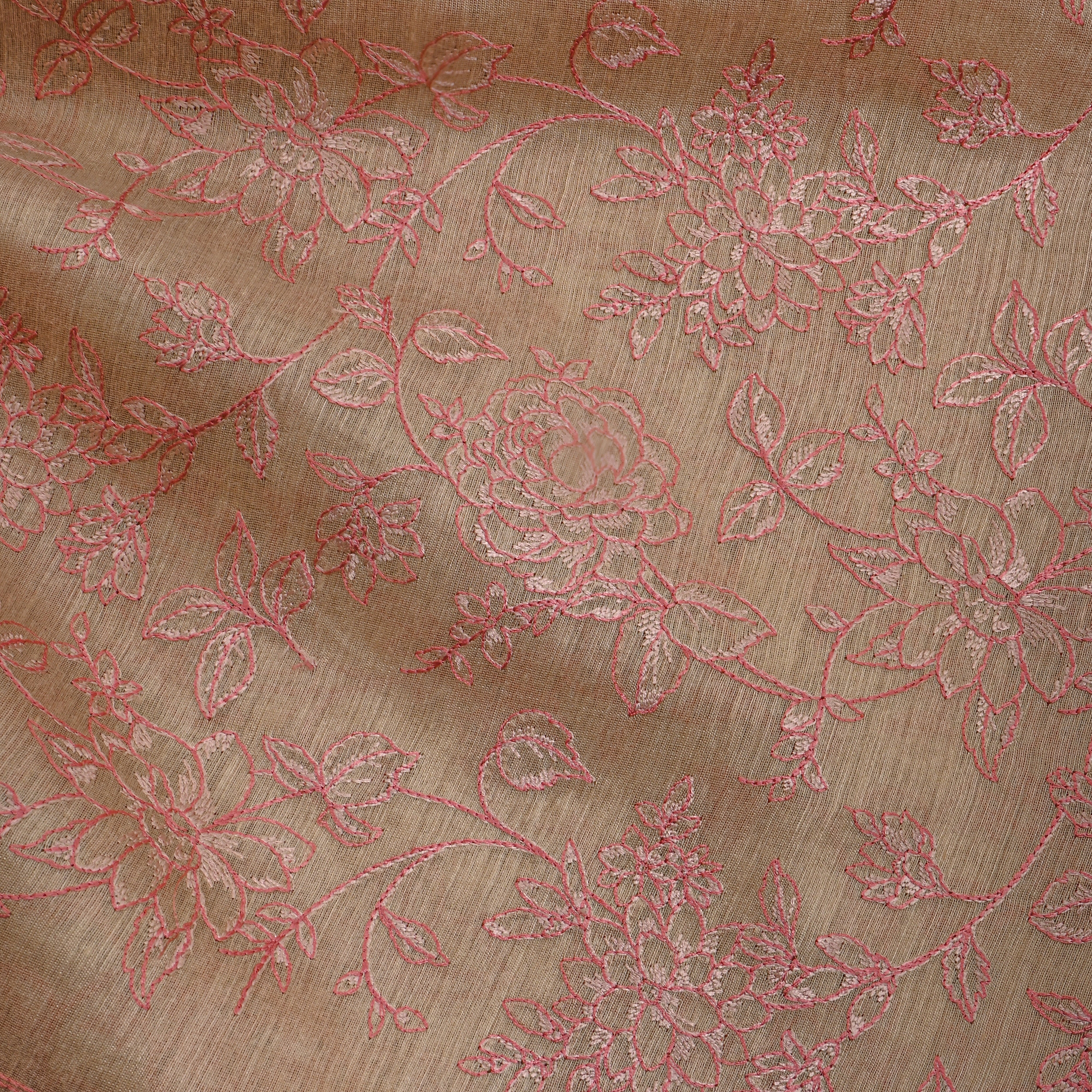 Beige Floral Embroidery Munga Tussar