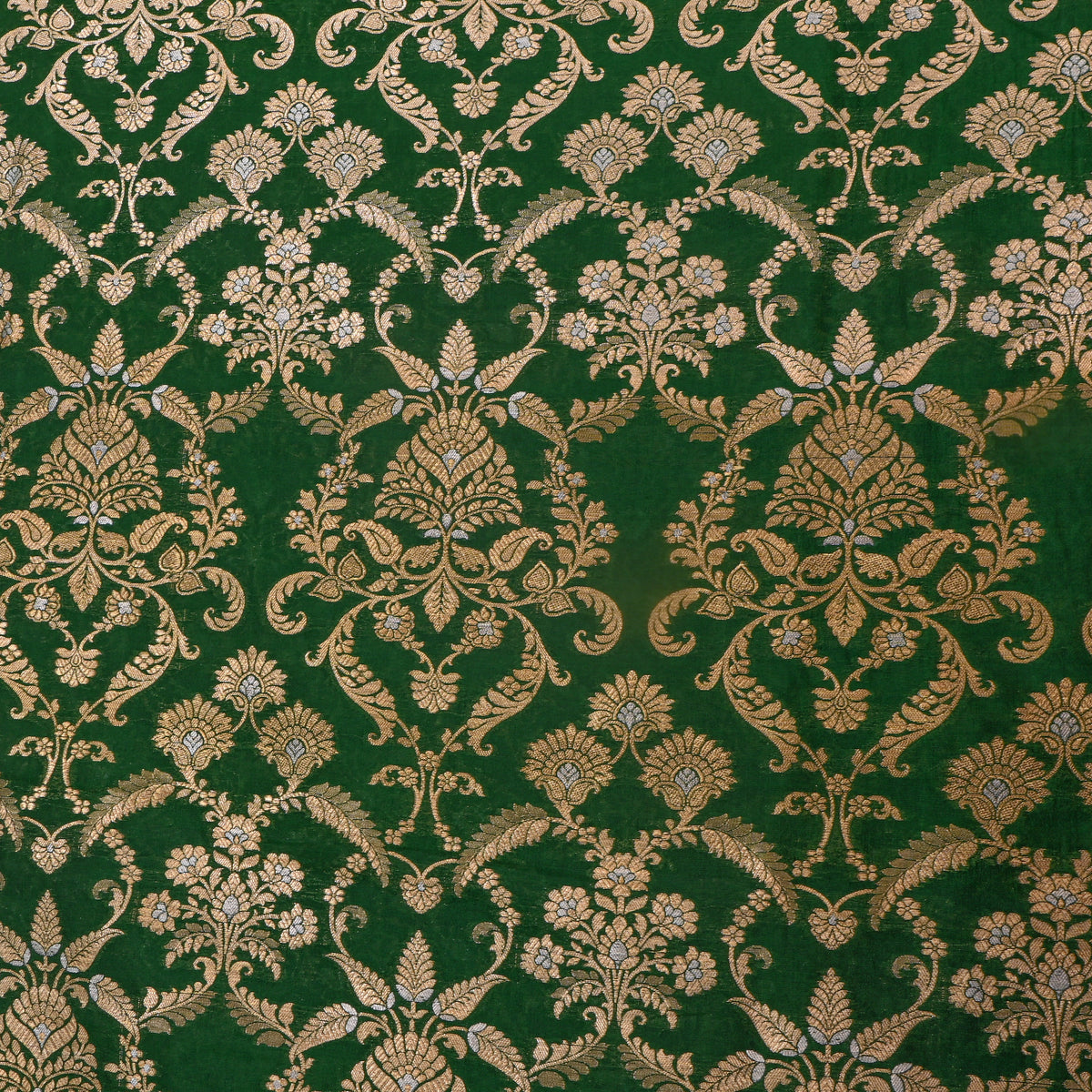 Emeral Green Dual Tone Zari Brocade Banarasi Silk Fabric