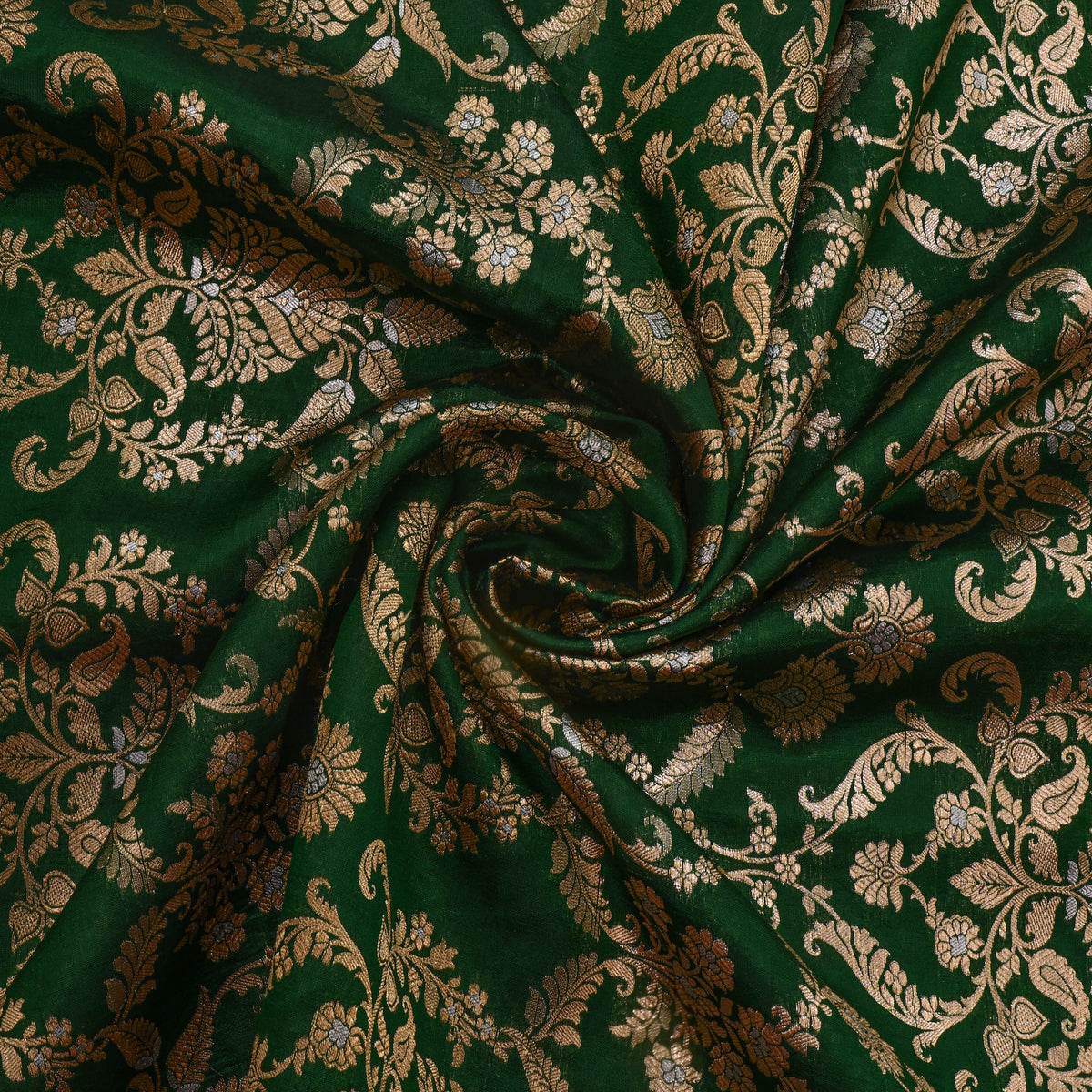 Emeral Green Dual Tone Zari Brocade Banarasi Silk Fabric