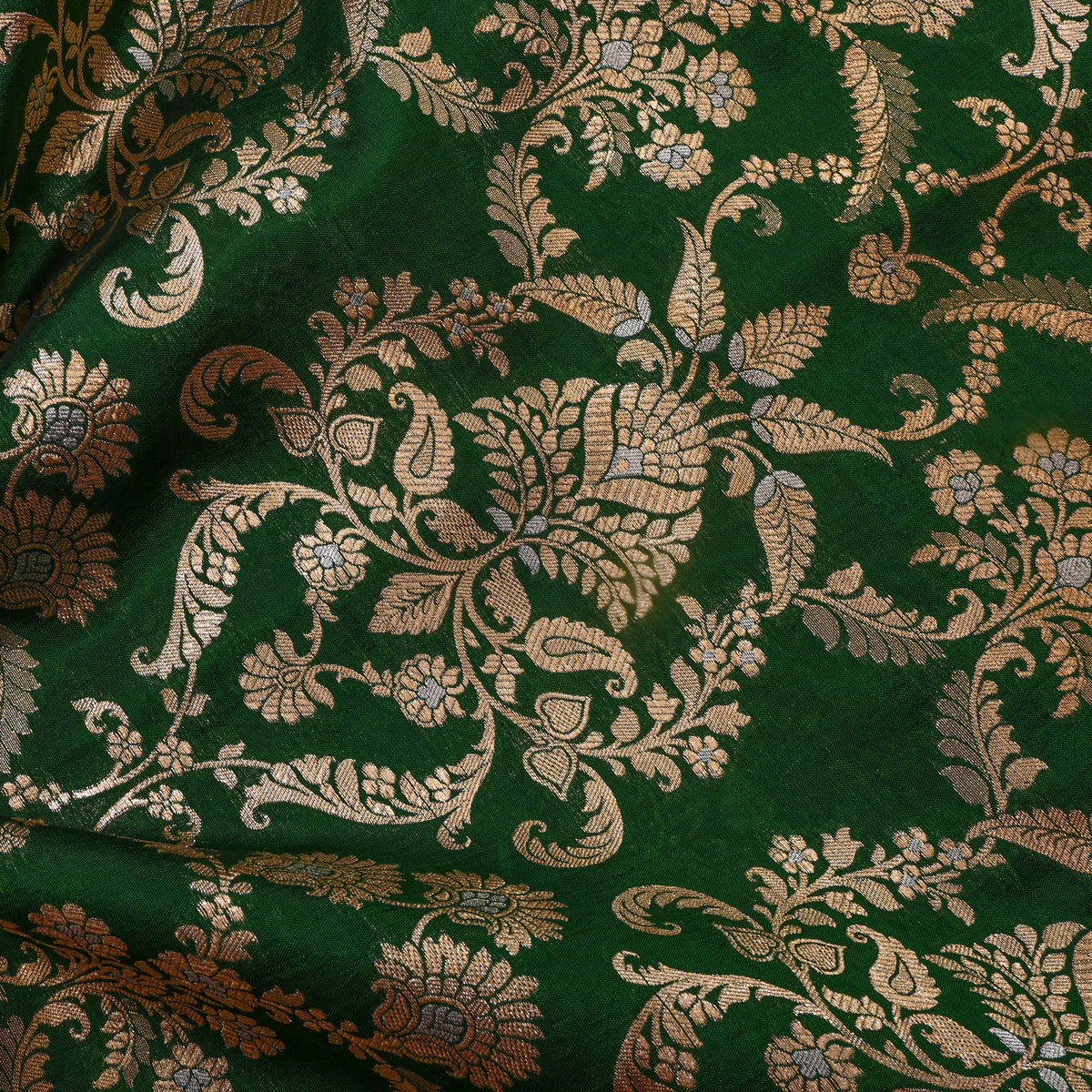 Emeral Green Dual Tone Zari Brocade Banarasi Silk Fabric