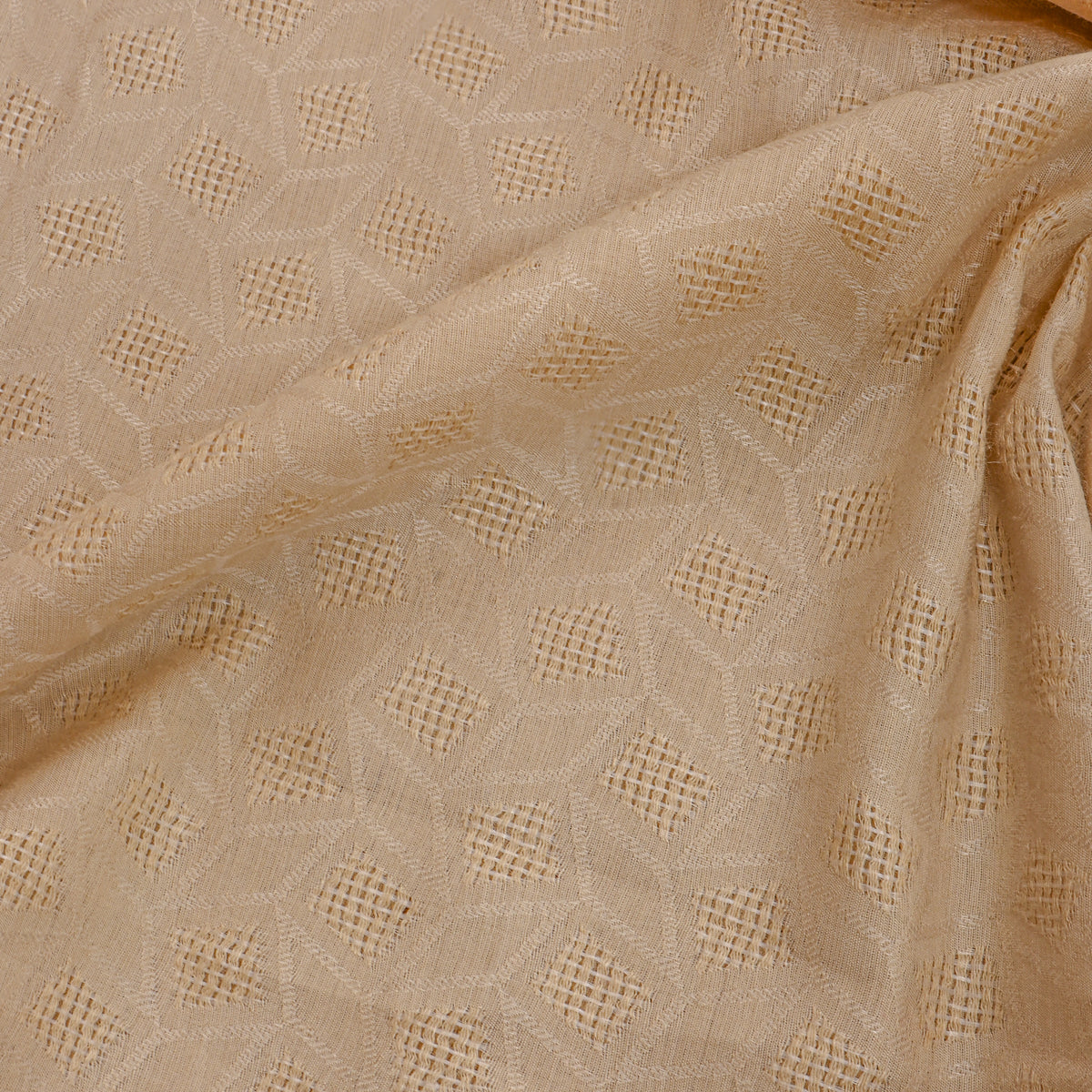 Beige Gold Zari Floral Jamawar Silk Fabric