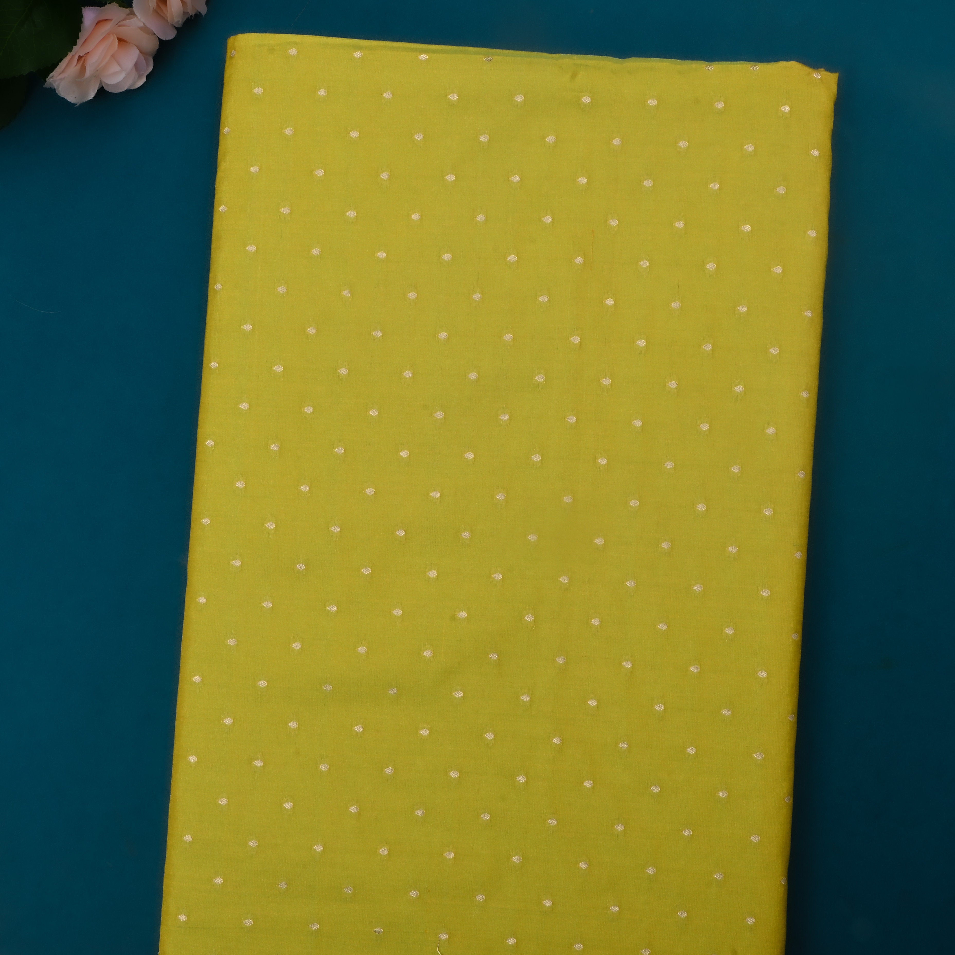 Lemon Ginger Yellow Jamawar Silk Fabric With Butti'S