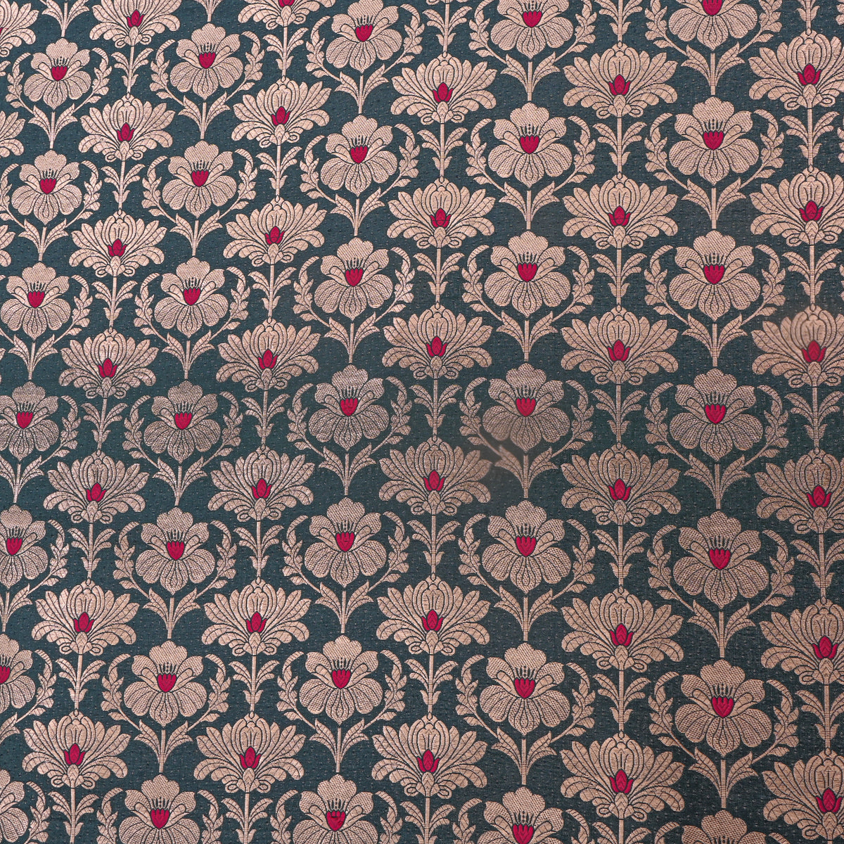Deep Teal Green Copper Zari Butti  Banarasi Silk Fabric