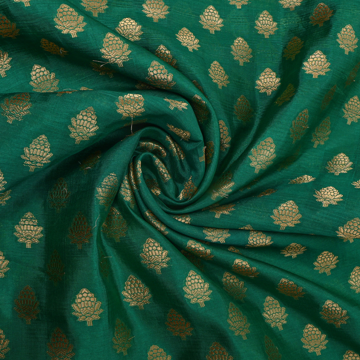 Teal Green Gold Pinecone Butti Self Weave  Banarasi Silk Fabric