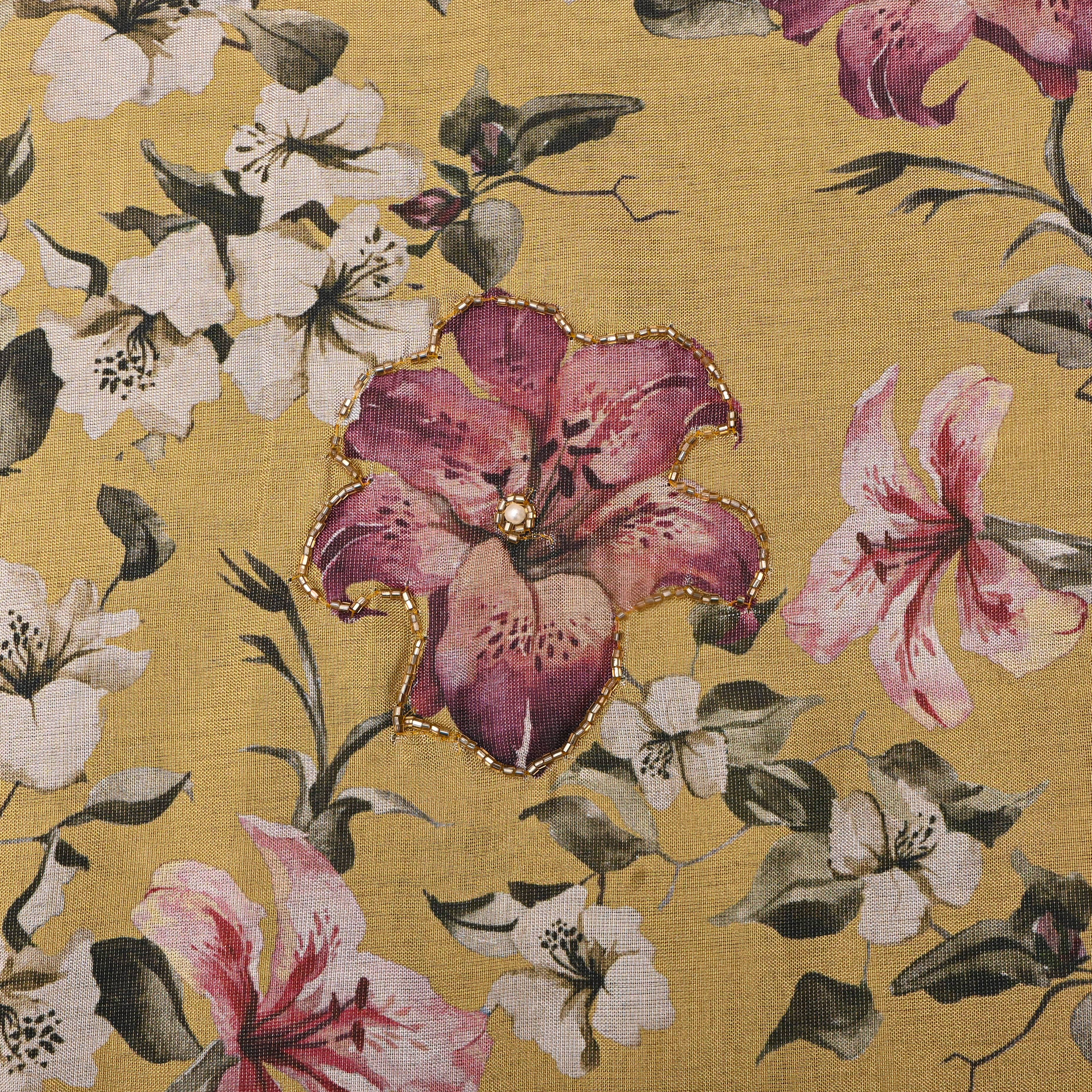 Rayol Yellow Tissue Fabric With Floral Prints