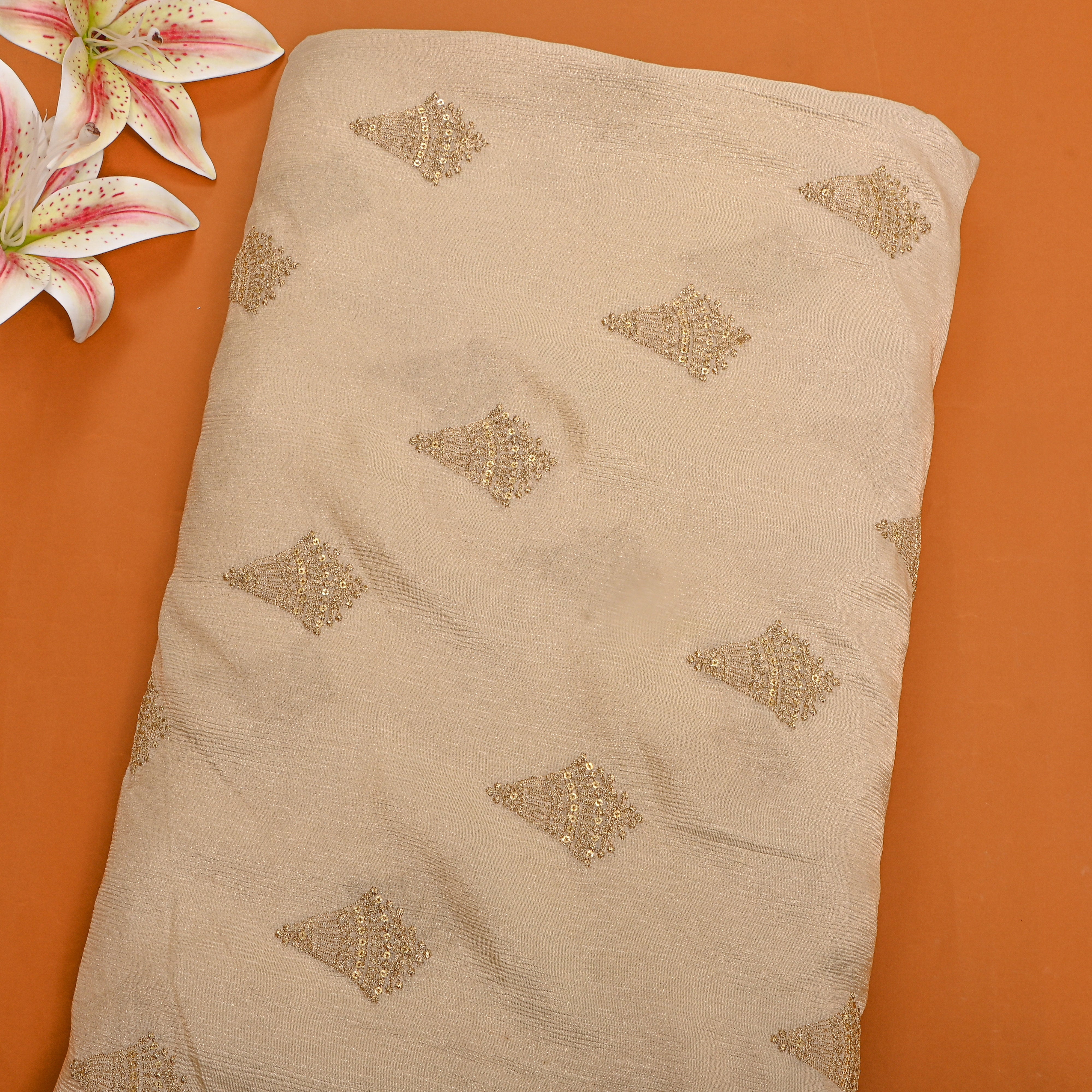 Beige Zari Butti Embroidered Tissue