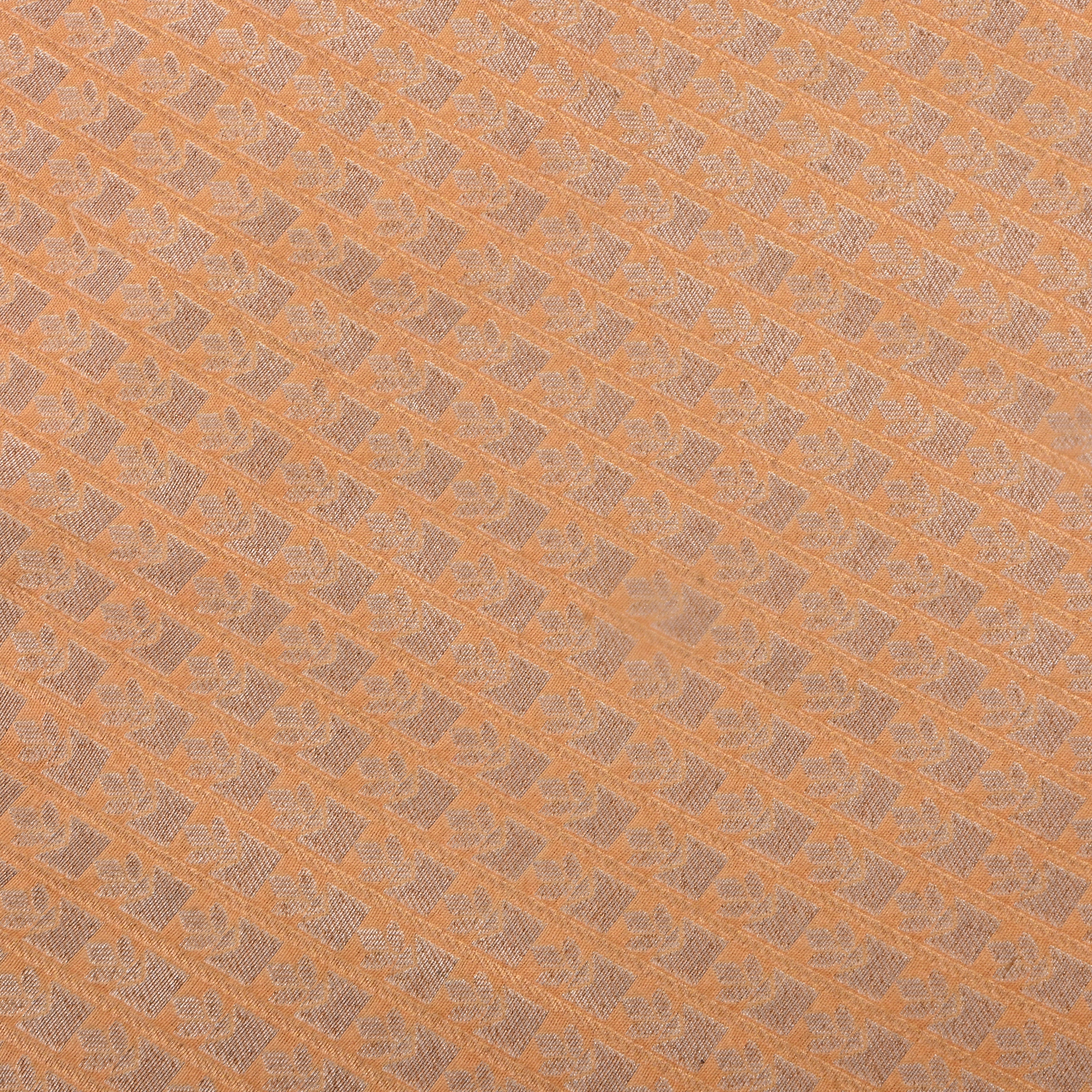 Peach Jamawar Silk Fabric With Brocade