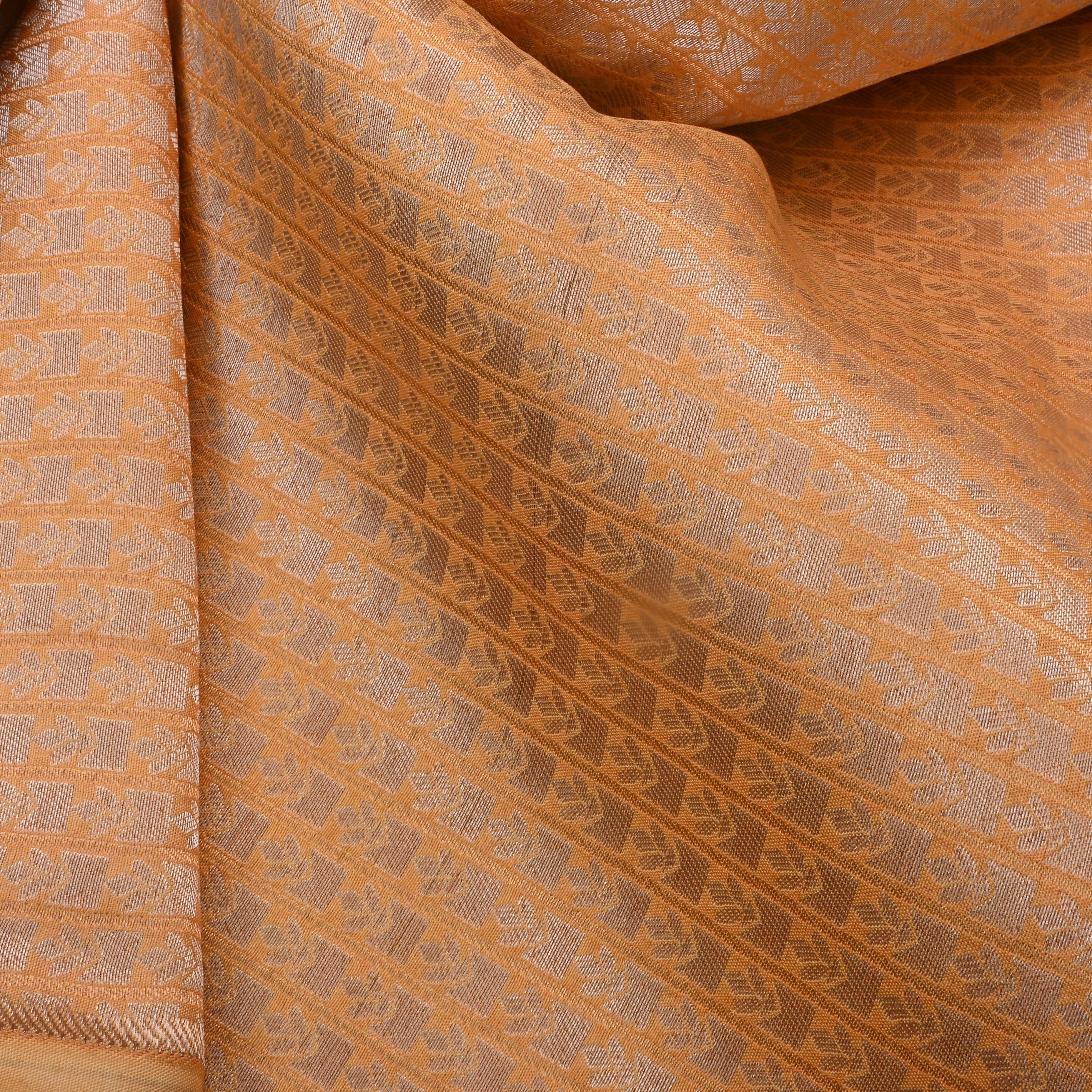 Peach Jamawar Silk Fabric With Brocade